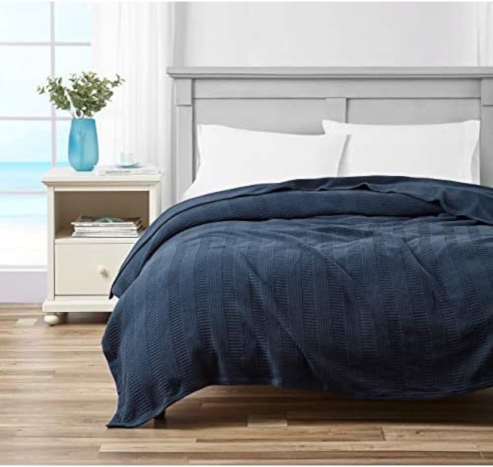 image:imageNautica Twin Blanket Woven Textured Cotton Bedding Ideal for Bed or Couch Dorm Essentials OekoTex Certified Rope Stripe NavyNavy