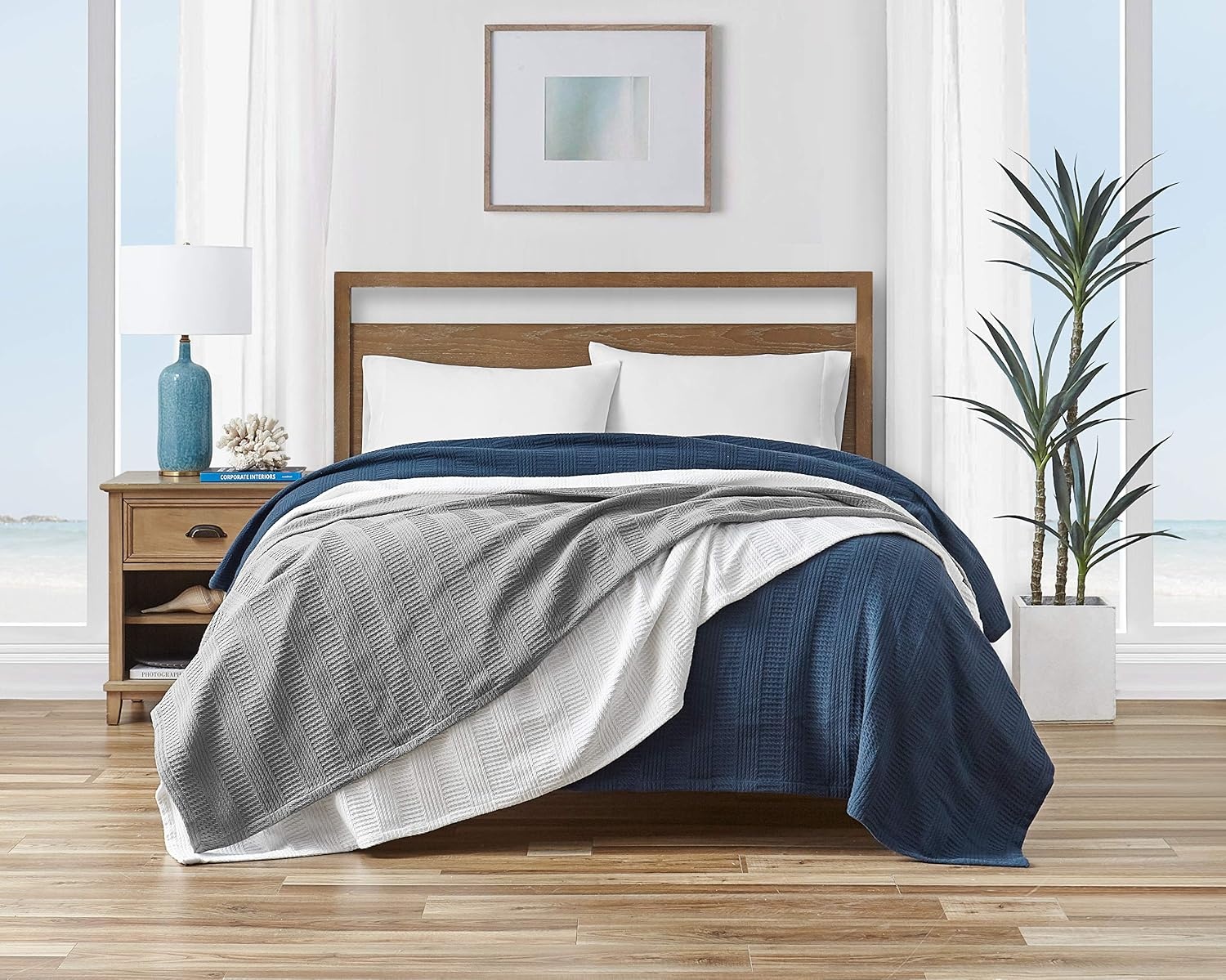 image:imageNautica Twin Blanket Woven Textured Cotton Bedding Ideal for Bed or Couch Dorm Essentials OekoTex Certified Rope Stripe NavyNavy