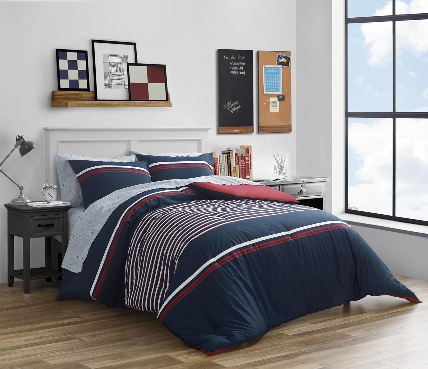 image:imageNautica Twin Comforter Set Cotton Reversible Bedding with Matching Sham Medium Weight for Year Round Use OekoTex Certified Dorm Essentials Mineola Navy