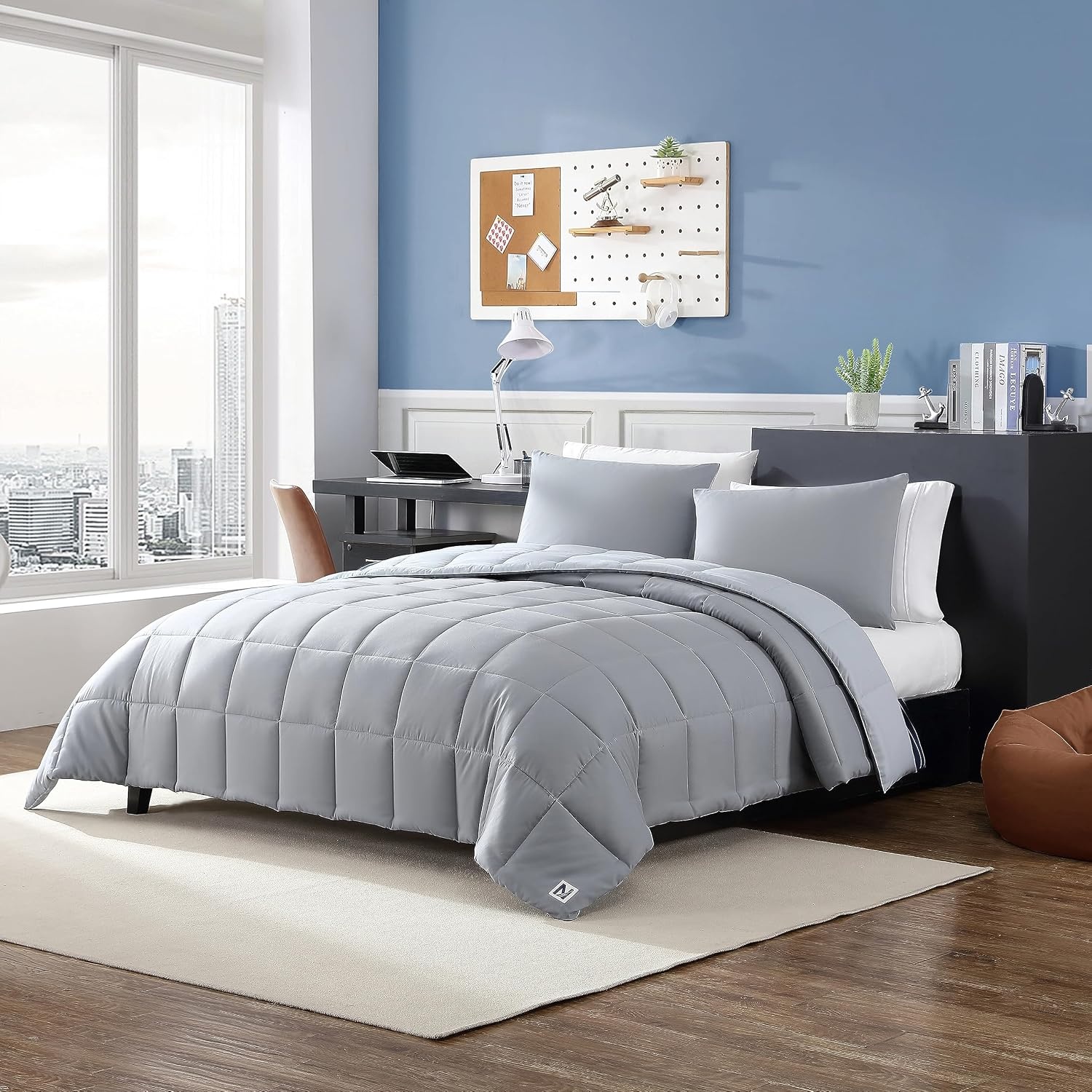 image:imageNautica Twin Comforter Set Peached Microfiber Bedding with Matching Sham Lightweight for Year Round Use Dorm Essentials OekoTex Certified Longdale Solid NavyLongdale Solid Grey