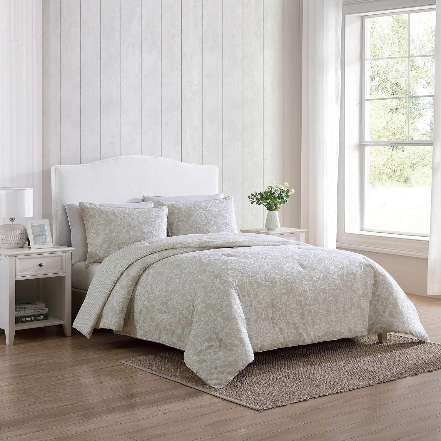 image:imageNautica Twin Comforter Set Reversible Bedding with Matching Sham Floral Room Decor College Dorm Room Essentials Tortola BlueTortola Beige