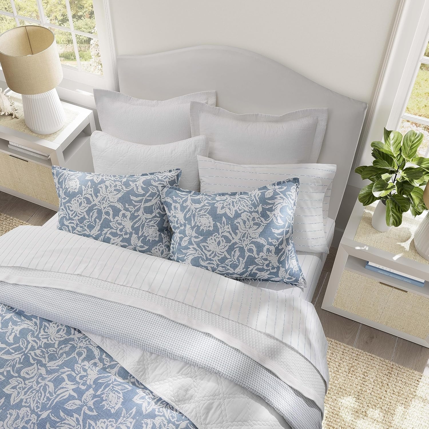 image:imageNautica Twin Comforter Set Reversible Bedding with Matching Sham Floral Room Decor College Dorm Room Essentials Tortola BlueTortola Blue