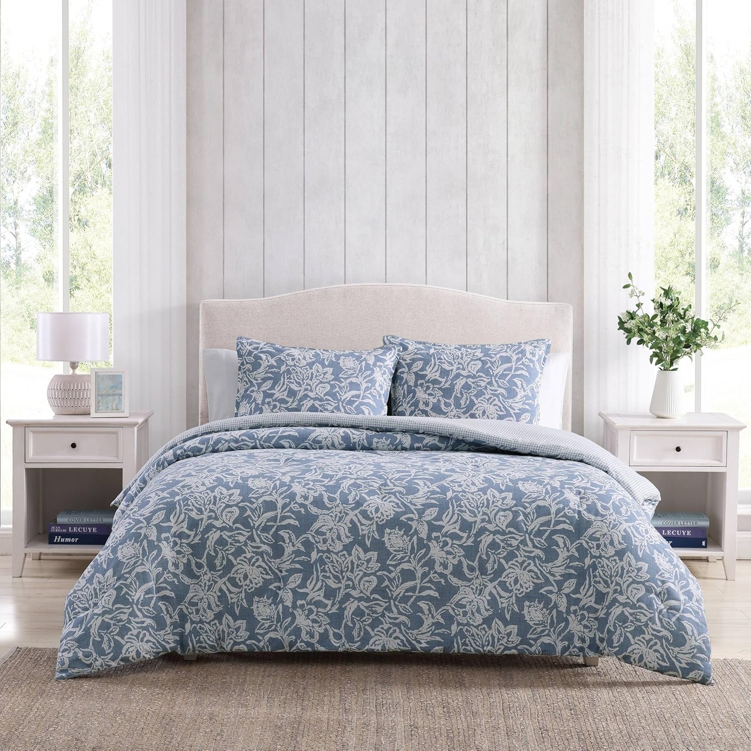 image:imageNautica Twin Comforter Set Reversible Bedding with Matching Sham Floral Room Decor College Dorm Room Essentials Tortola BlueTortola Blue