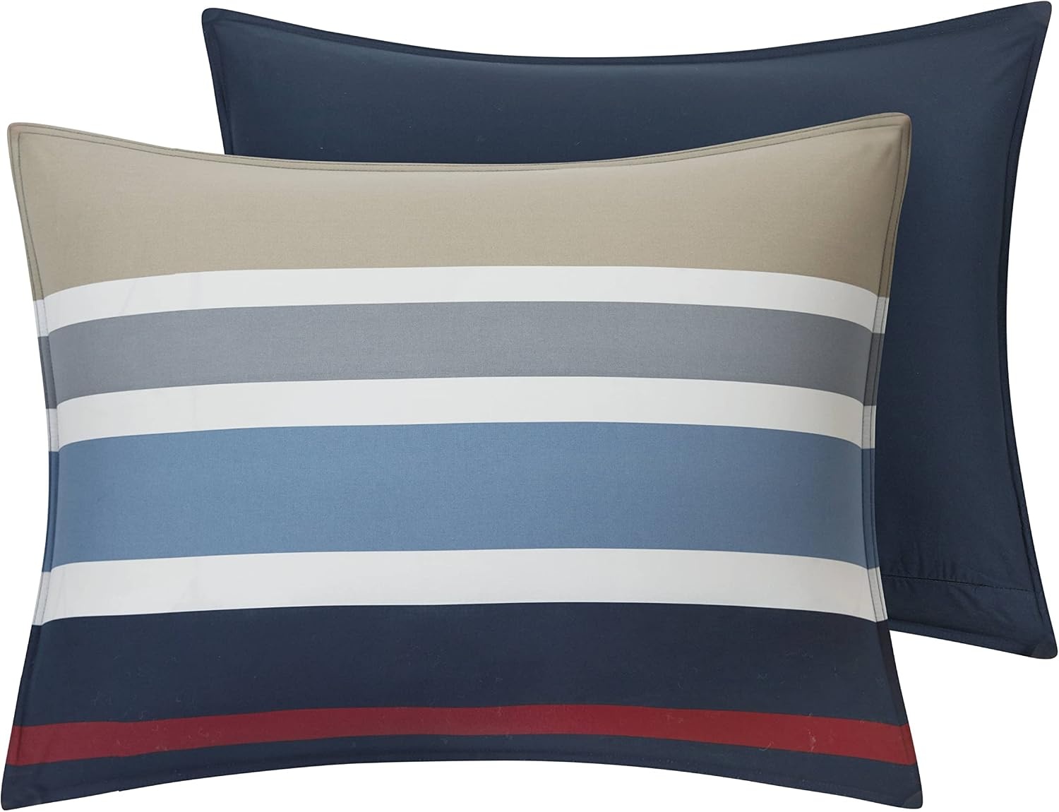 image:imageNautica Twin Comforter Set Reversible Cotton Bedding with Matching Sham Medium Weight for Year Round Use OekoTex Certified Dorm Essentials Bradford NavyKhakiTwin