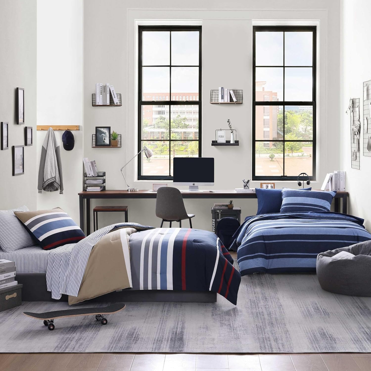 image:imageNautica Twin Comforter Set Reversible Cotton Bedding with Matching Sham Medium Weight for Year Round Use OekoTex Certified Dorm Essentials Bradford NavyKhakiTwin