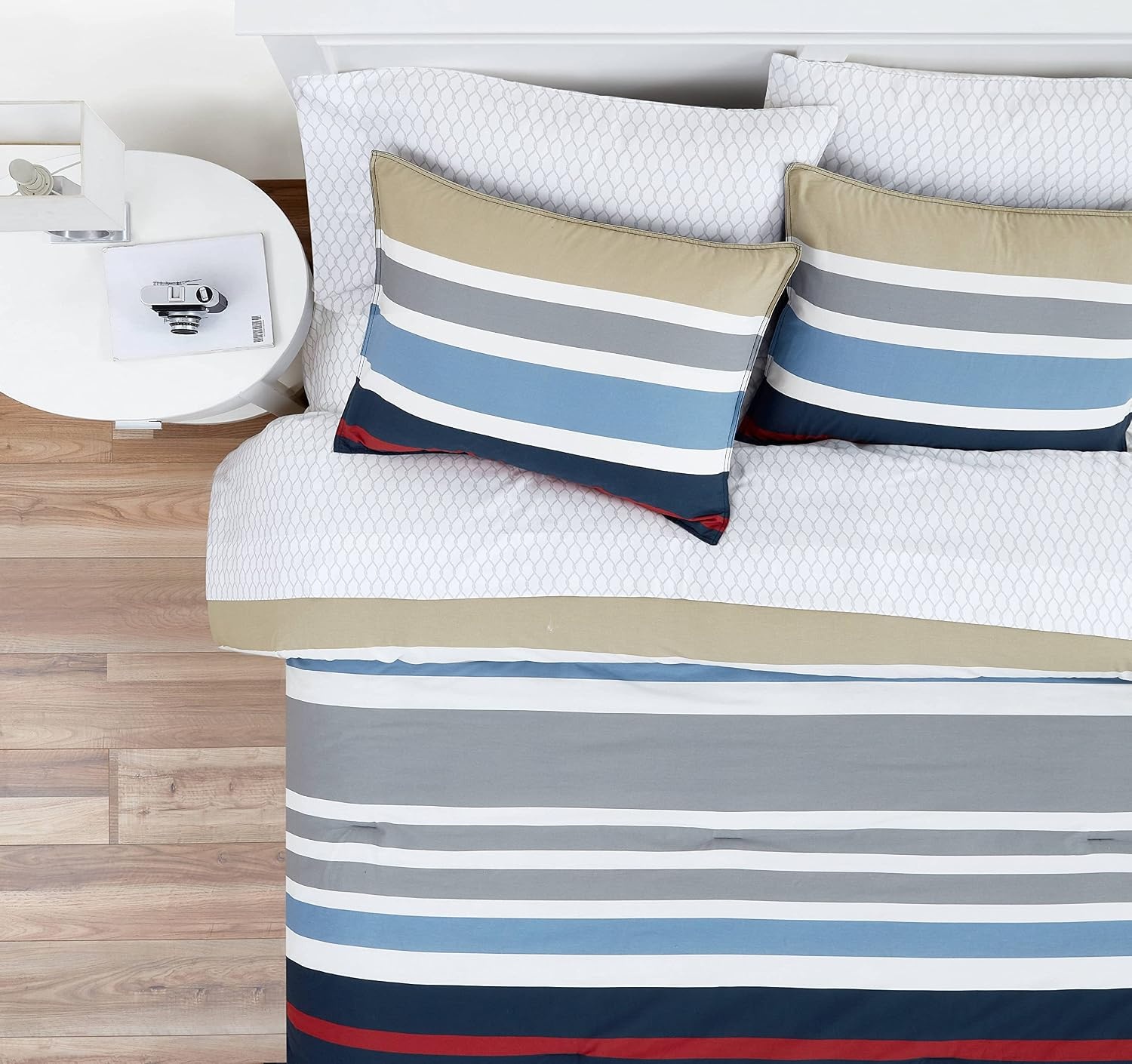 image:imageNautica Twin Comforter Set Reversible Cotton Bedding with Matching Sham Medium Weight for Year Round Use OekoTex Certified Dorm Essentials Bradford NavyKhakiTwin