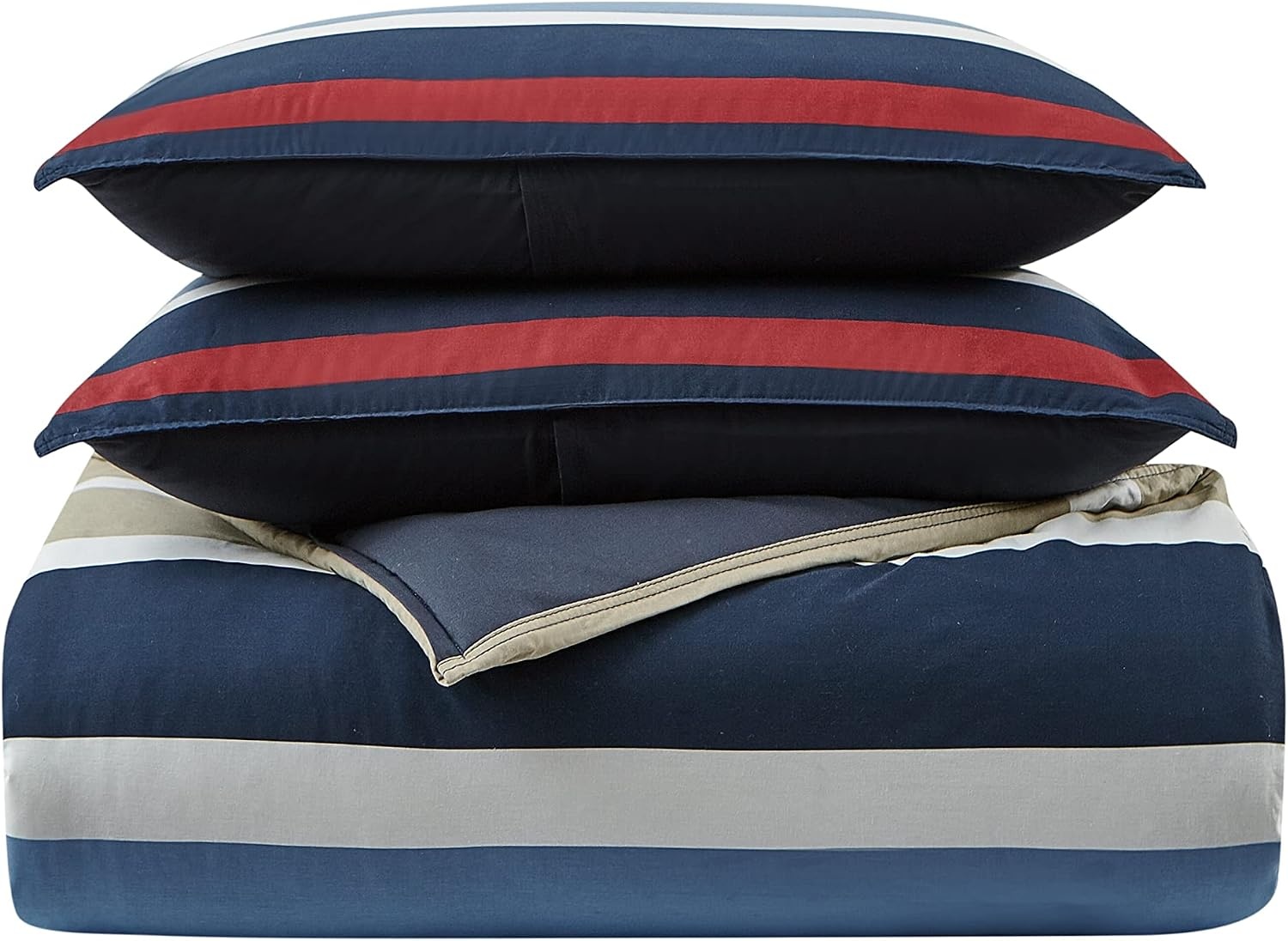 image:imageNautica Twin Comforter Set Reversible Cotton Bedding with Matching Sham Medium Weight for Year Round Use OekoTex Certified Dorm Essentials Bradford NavyKhakiTwin