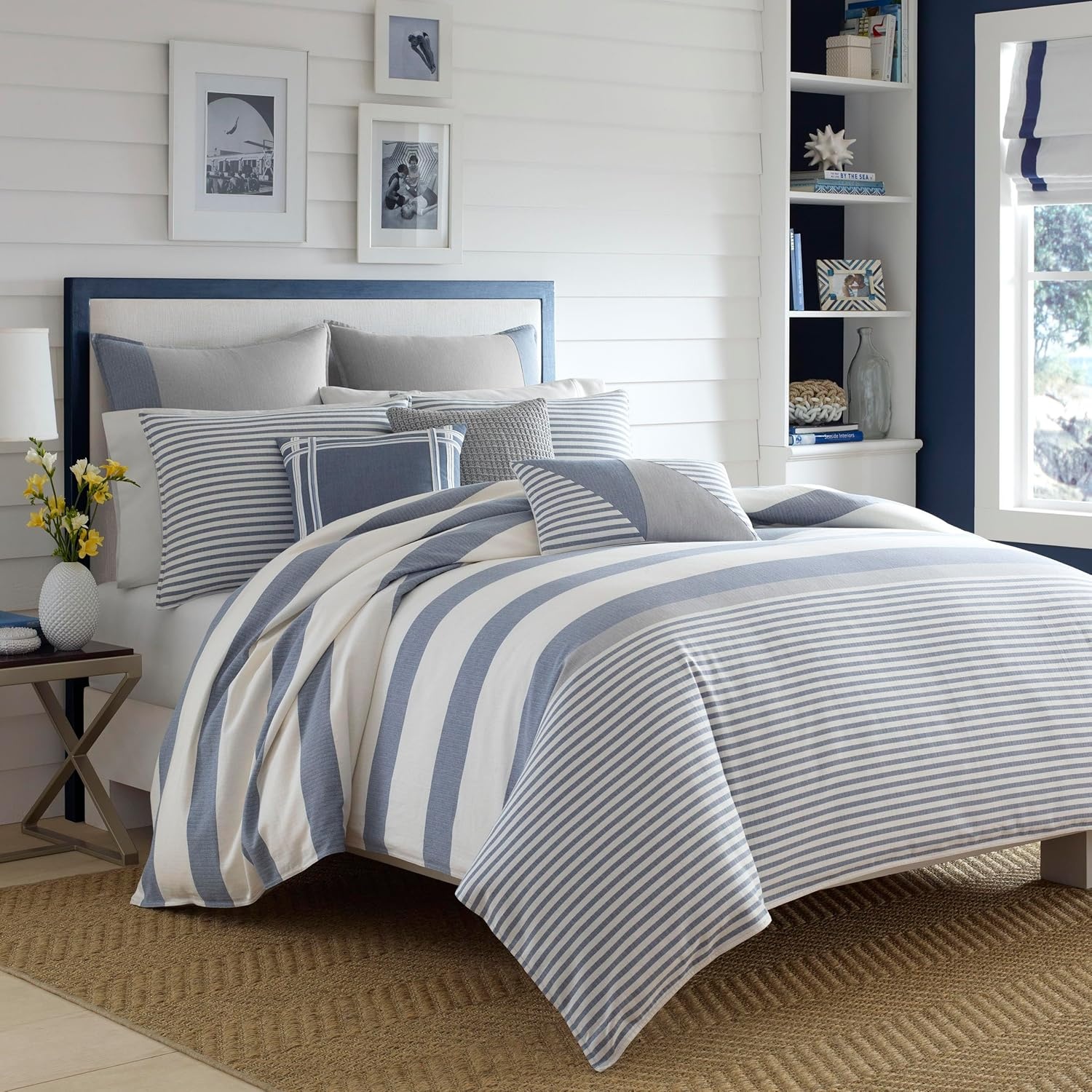image:imageNautica Twin Comforter Set Reversible Cotton Bedding with Matching Sham MediumWeight Dorm Essentials OekoTex Certified Fairwater BlueBlueWhiteGrey