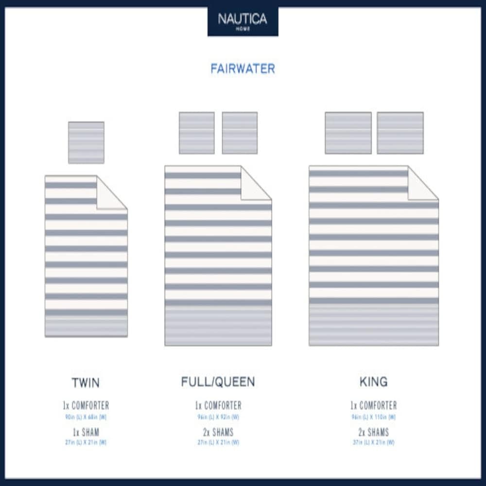 image:imageNautica Twin Comforter Set Reversible Cotton Bedding with Matching Sham MediumWeight Dorm Essentials OekoTex Certified Fairwater BlueBlueWhiteGrey
