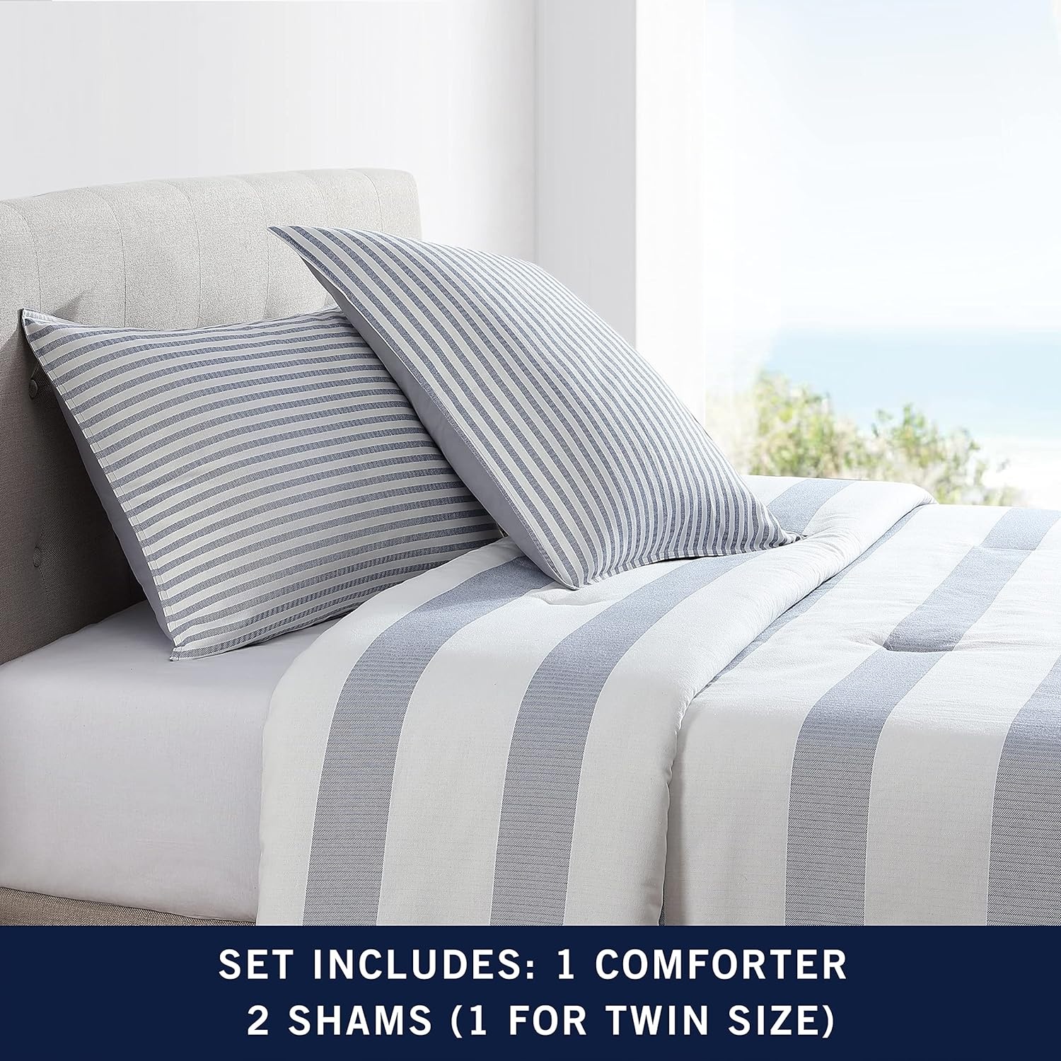 image:imageNautica Twin Comforter Set Reversible Cotton Bedding with Matching Sham MediumWeight Dorm Essentials OekoTex Certified Fairwater BlueBlueWhiteGrey
