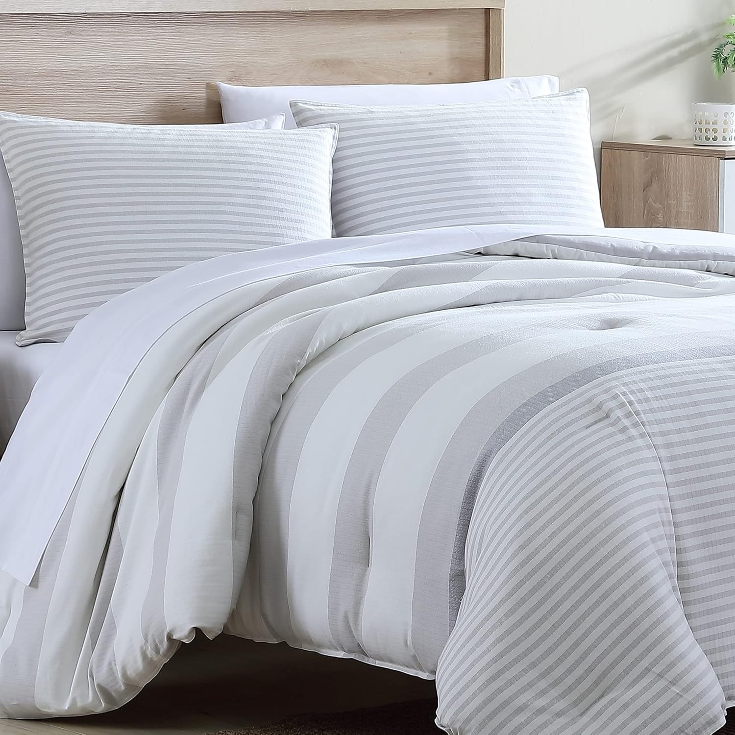 image:imageNautica Twin Comforter Set Reversible Cotton Bedding with Matching Sham MediumWeight Dorm Essentials OekoTex Certified Fairwater BlueLight GreyWhiteDark Grey