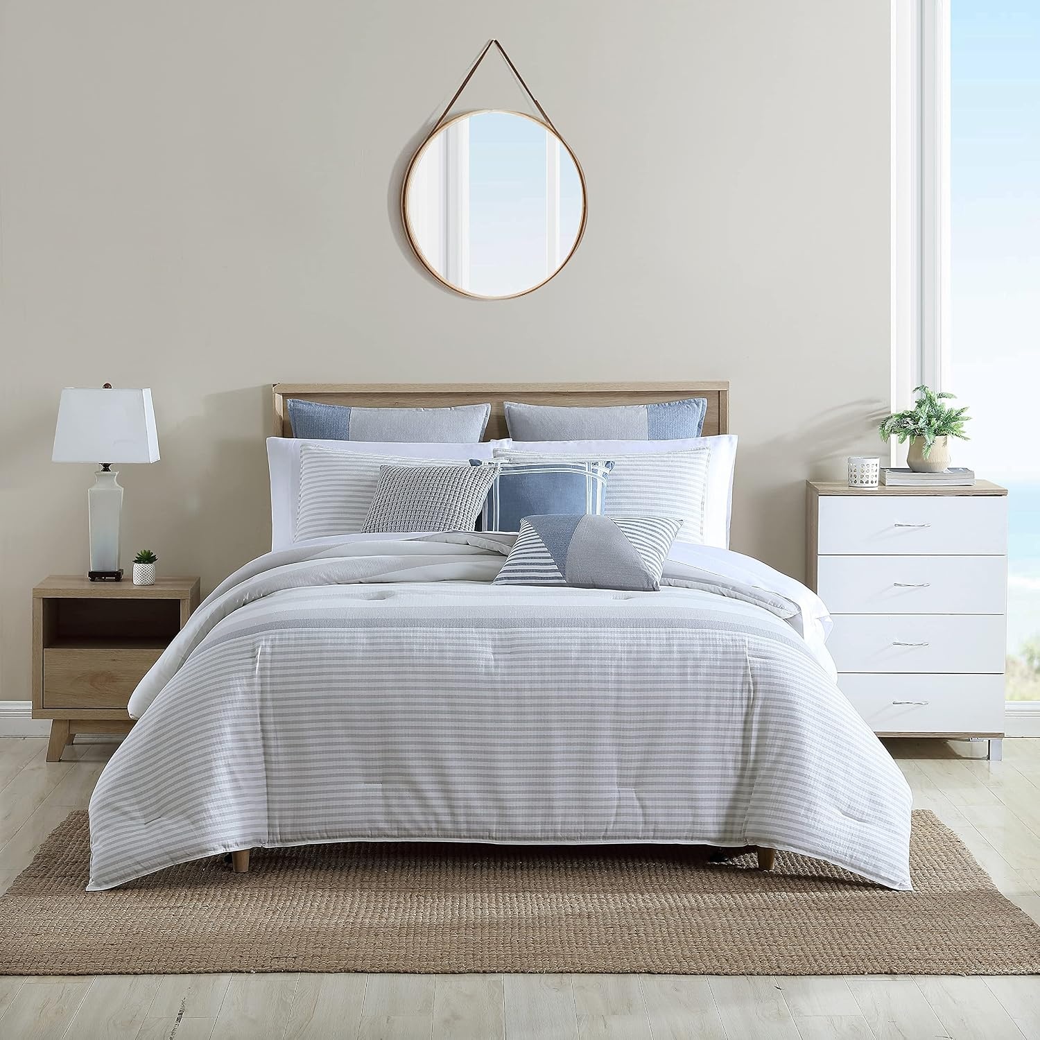 image:imageNautica Twin Comforter Set Reversible Cotton Bedding with Matching Sham MediumWeight Dorm Essentials OekoTex Certified Fairwater BlueLight GreyWhiteDark Grey