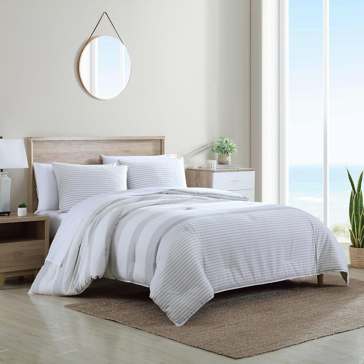 image:imageNautica Twin Comforter Set Reversible Cotton Bedding with Matching Sham MediumWeight Dorm Essentials OekoTex Certified Fairwater BlueLight GreyWhiteDark Grey