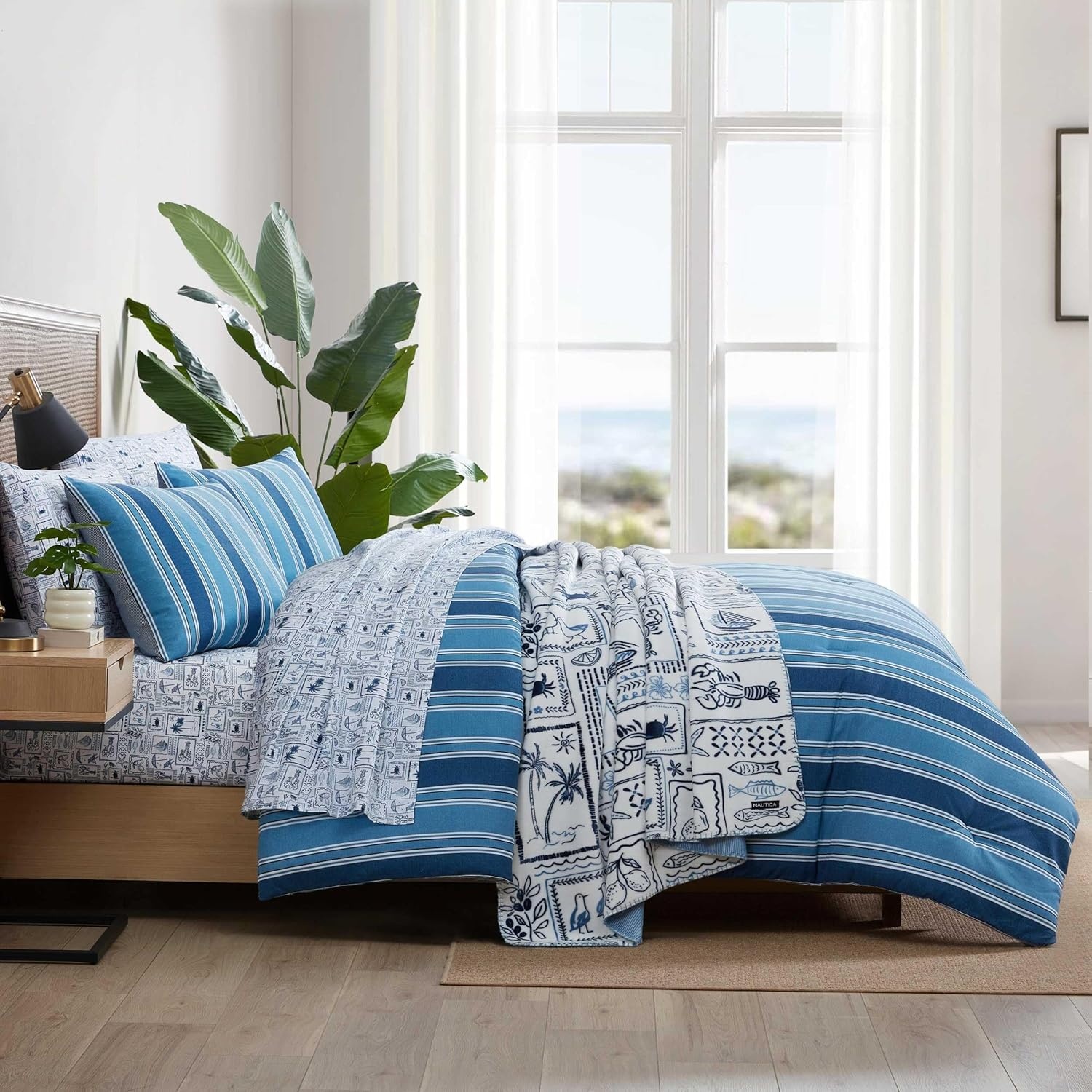 image:imageNautica Twin Comforter Set Reversible Striped Bedding with a Naturally Soft Feel 2 Piece Bed Set with Matching Pillowcase Gilpin StripePenny Pinstripe BlueGilpin StripePenny Pinstripe Blue