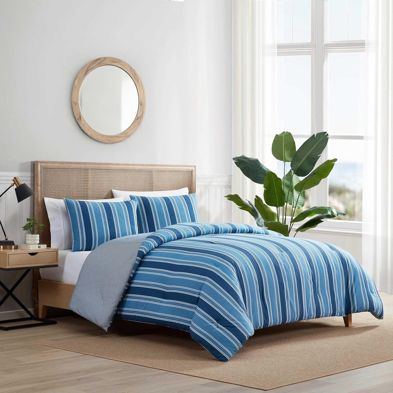 image:imageNautica Twin Comforter Set Reversible Striped Bedding with a Naturally Soft Feel 2 Piece Bed Set with Matching Pillowcase Gilpin StripePenny Pinstripe BlueGilpin StripePenny Pinstripe Blue
