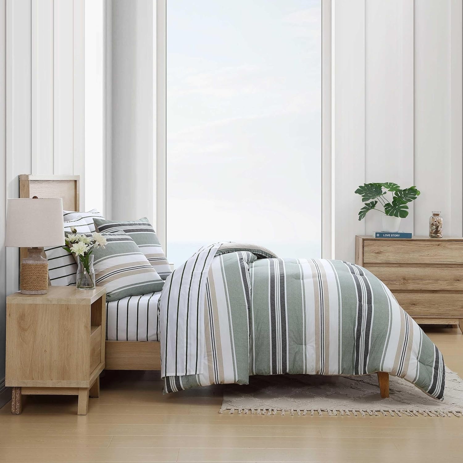 image:imageNautica Twin Comforter Set Woven Cotton Bedding with Matching Sham MediumWeight for All Seasons Dorm Essentials OekoTex Certified Prospect Harbor GreenProspect Harbor Green