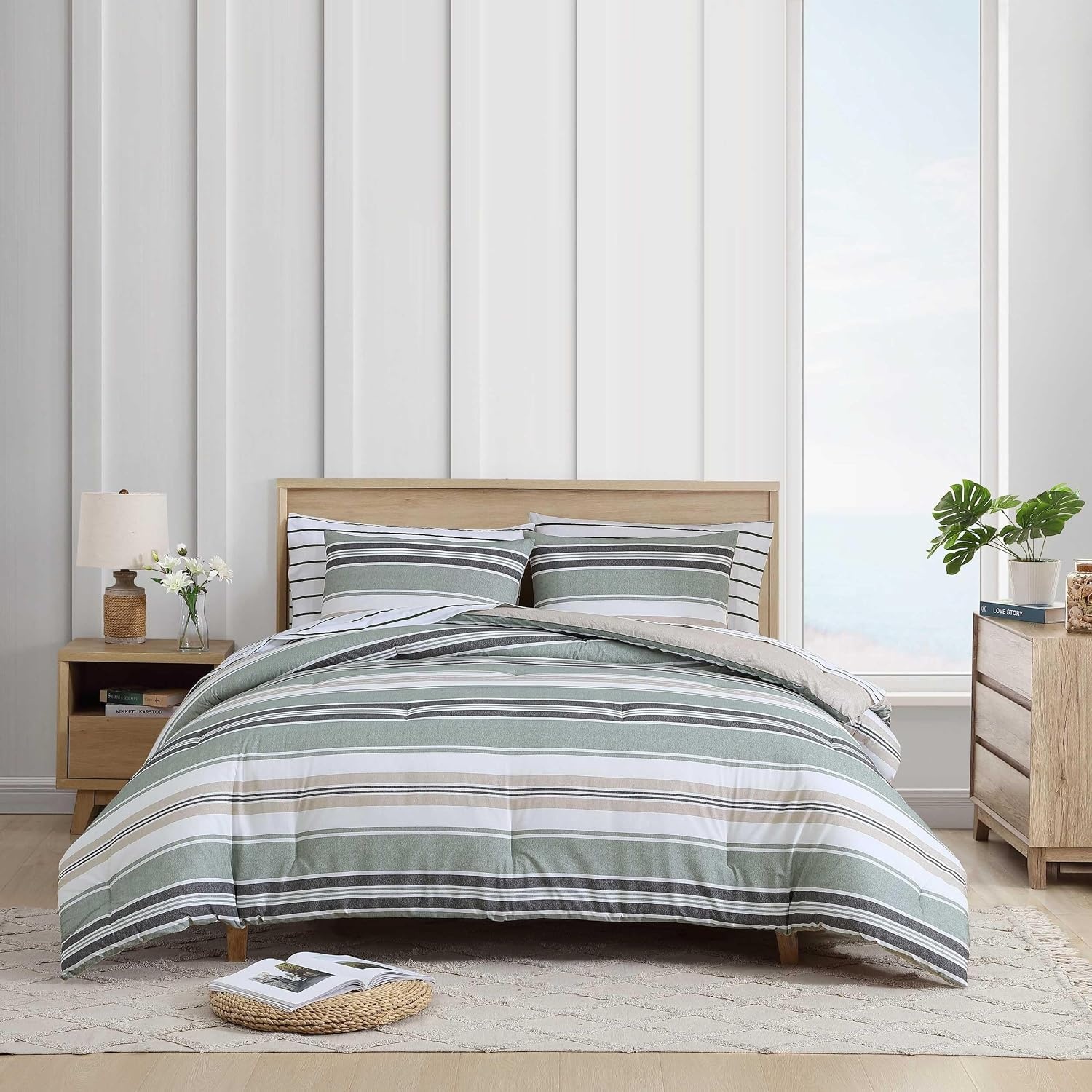 image:imageNautica Twin Comforter Set Woven Cotton Bedding with Matching Sham MediumWeight for All Seasons Dorm Essentials OekoTex Certified Prospect Harbor GreenProspect Harbor Green