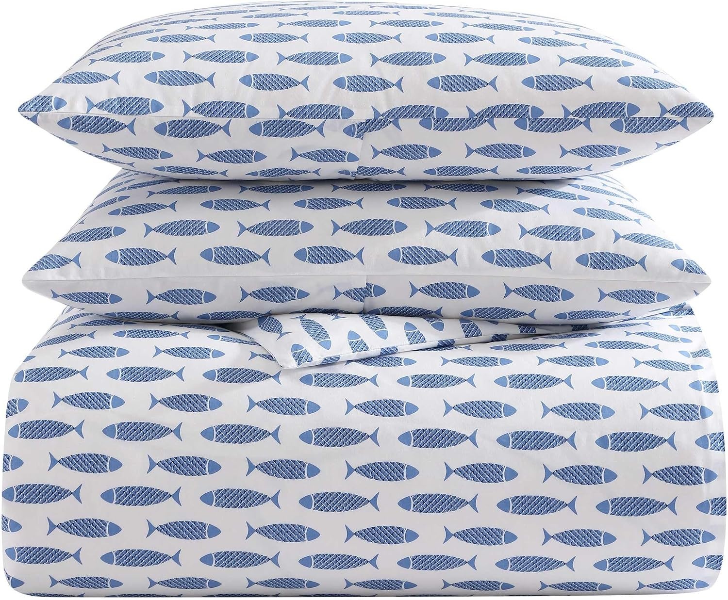image:imageNautica Twin Duvet Cover Set Super Soft Cotton Bedding with Matching Shams Casual Home Decor OekoTex Certified Plot Blue TwinWoodblock Fish Blue