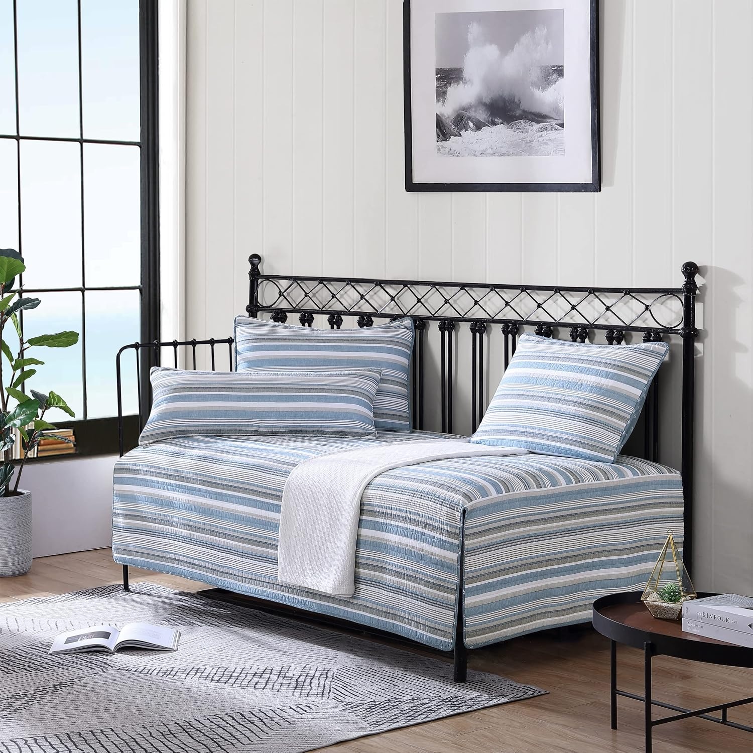 image:imageNautica Twin Quilt Set 100 Cotton Bedding with Matching Sham Reversible Stripe and Anchor Design Lightweight for YearRound Layering Jettison BlueDaybed