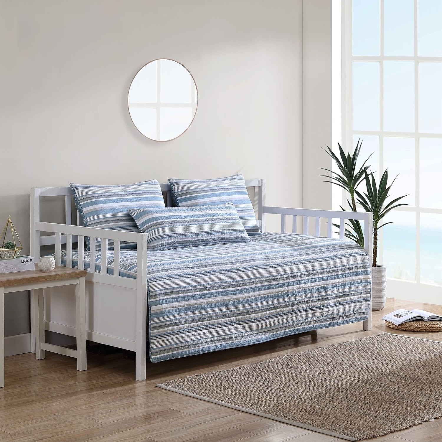 image:imageNautica Twin Quilt Set 100 Cotton Bedding with Matching Sham Reversible Stripe and Anchor Design Lightweight for YearRound Layering Jettison BlueDaybed