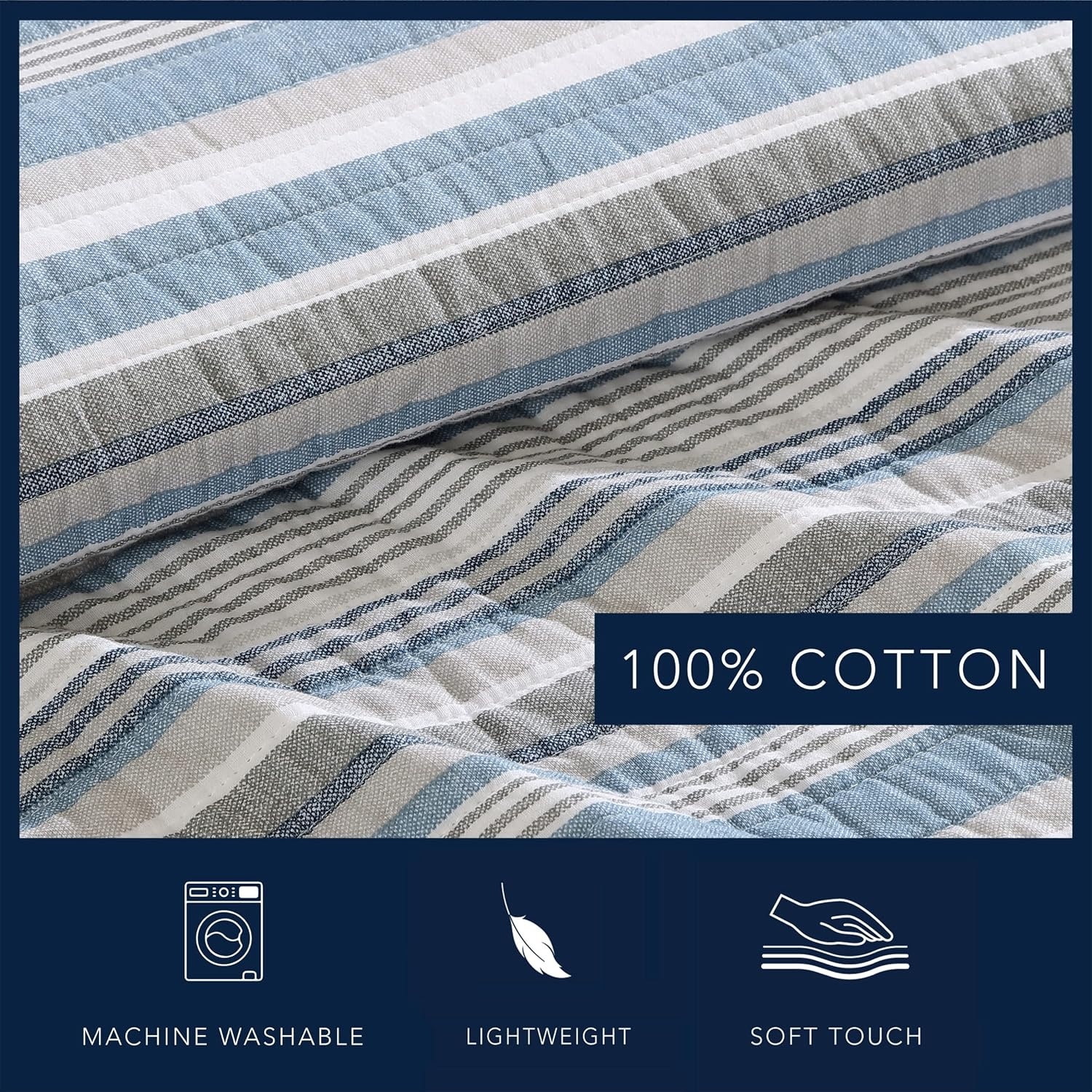 image:imageNautica Twin Quilt Set 100 Cotton Bedding with Matching Sham Reversible Stripe and Anchor Design Lightweight for YearRound Layering Jettison BlueDaybed