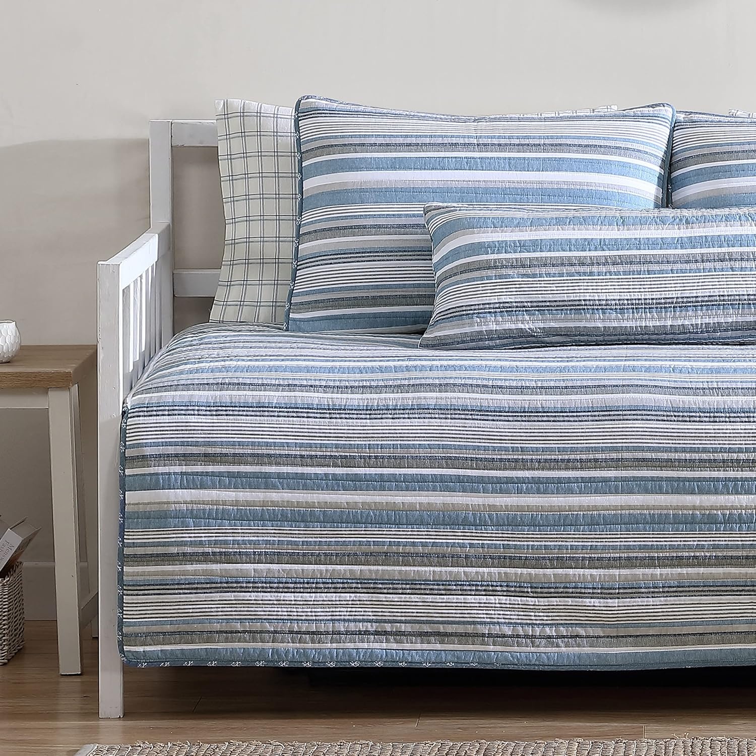 image:imageNautica Twin Quilt Set 100 Cotton Bedding with Matching Sham Reversible Stripe and Anchor Design Lightweight for YearRound Layering Jettison BlueDaybed