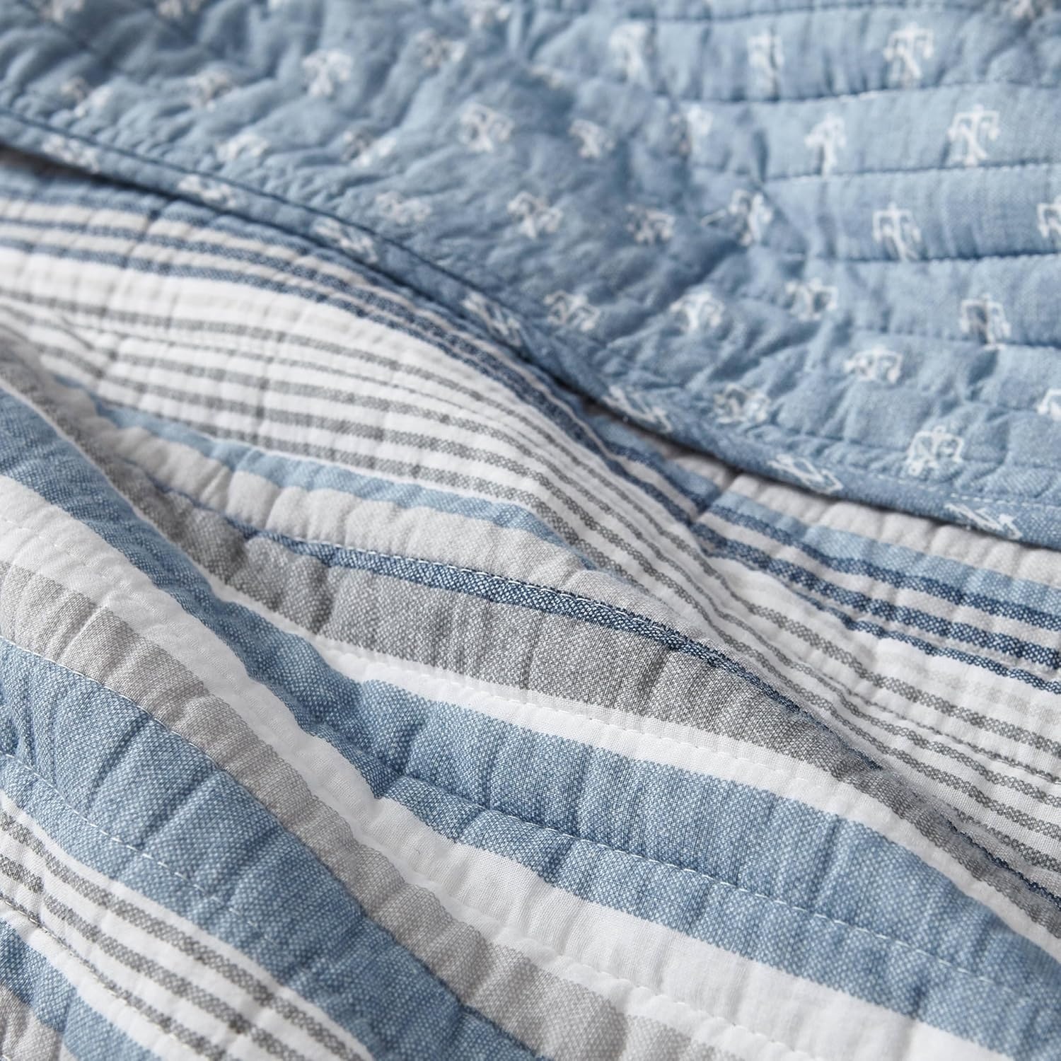 image:imageNautica Twin Quilt Set 100 Cotton Bedding with Matching Sham Reversible Stripe and Anchor Design Lightweight for YearRound Layering Jettison BlueFullQueen