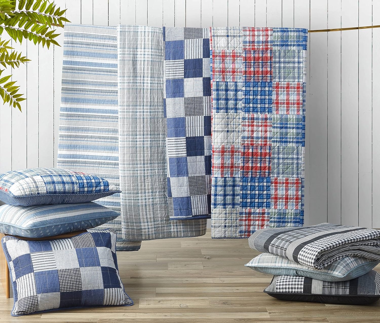 image:imageNautica Twin Quilt Set 100 Cotton Bedding with Matching Sham Reversible Stripe and Anchor Design Lightweight for YearRound Layering Jettison BlueKing