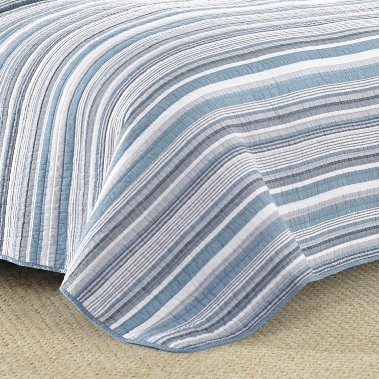 image:imageNautica Twin Quilt Set 100 Cotton Bedding with Matching Sham Reversible Stripe and Anchor Design Lightweight for YearRound Layering Jettison BlueTwin