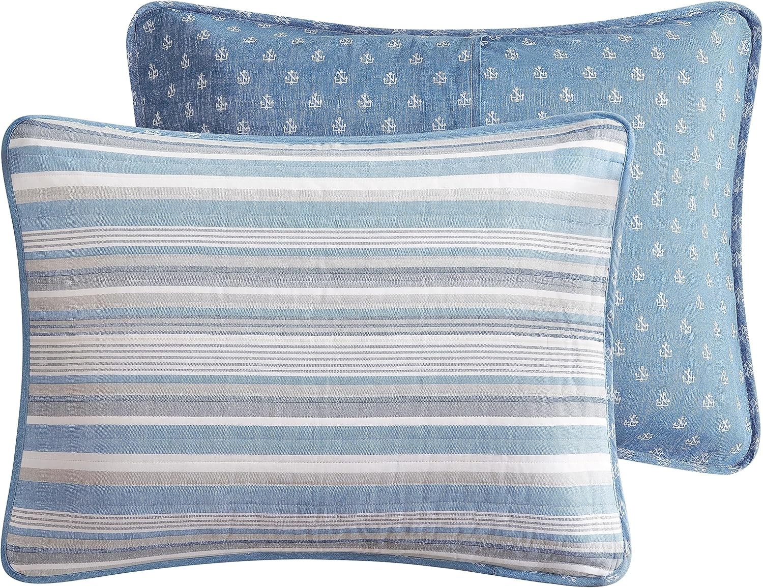 image:imageNautica Twin Quilt Set 100 Cotton Bedding with Matching Sham Reversible Stripe and Anchor Design Lightweight for YearRound Layering Jettison BlueTwin