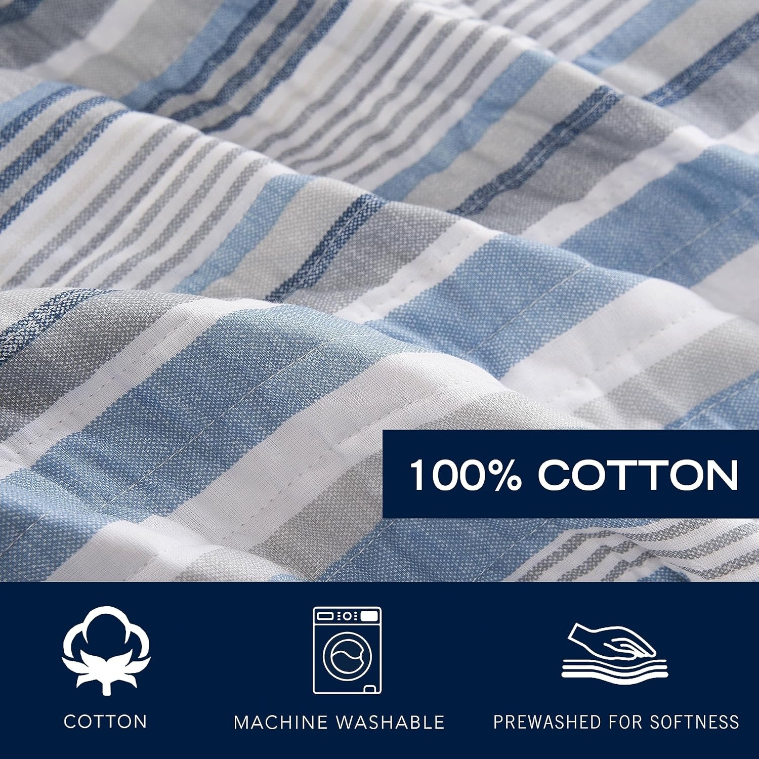 image:imageNautica Twin Quilt Set 100 Cotton Bedding with Matching Sham Reversible Stripe and Anchor Design Lightweight for YearRound Layering Jettison BlueTwin