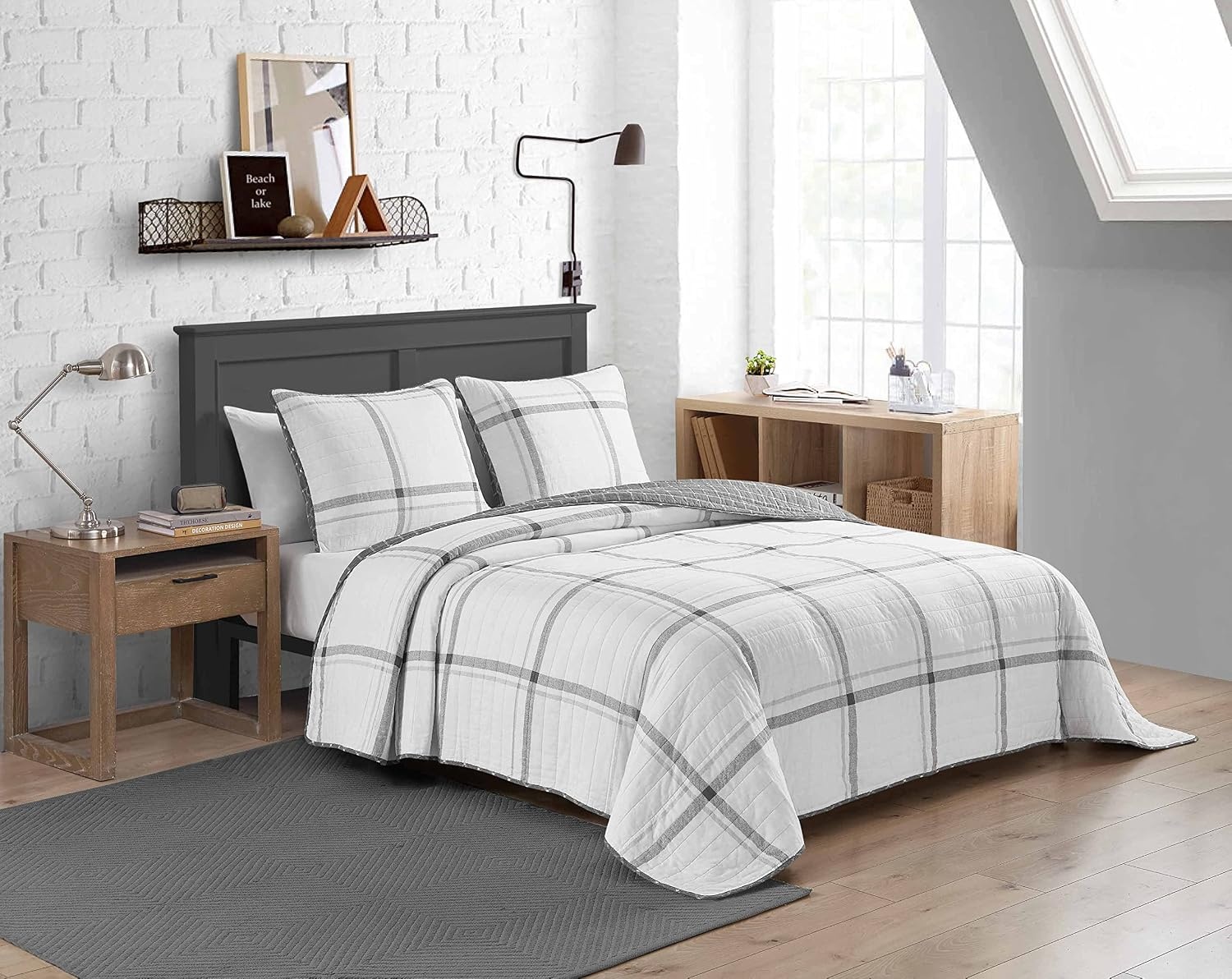 image:imageNautica Twin Quilt Set All Season Cotton Bedding with Matching Sham Dorm Room Essentials Fleetville GreyWhite TwinKing