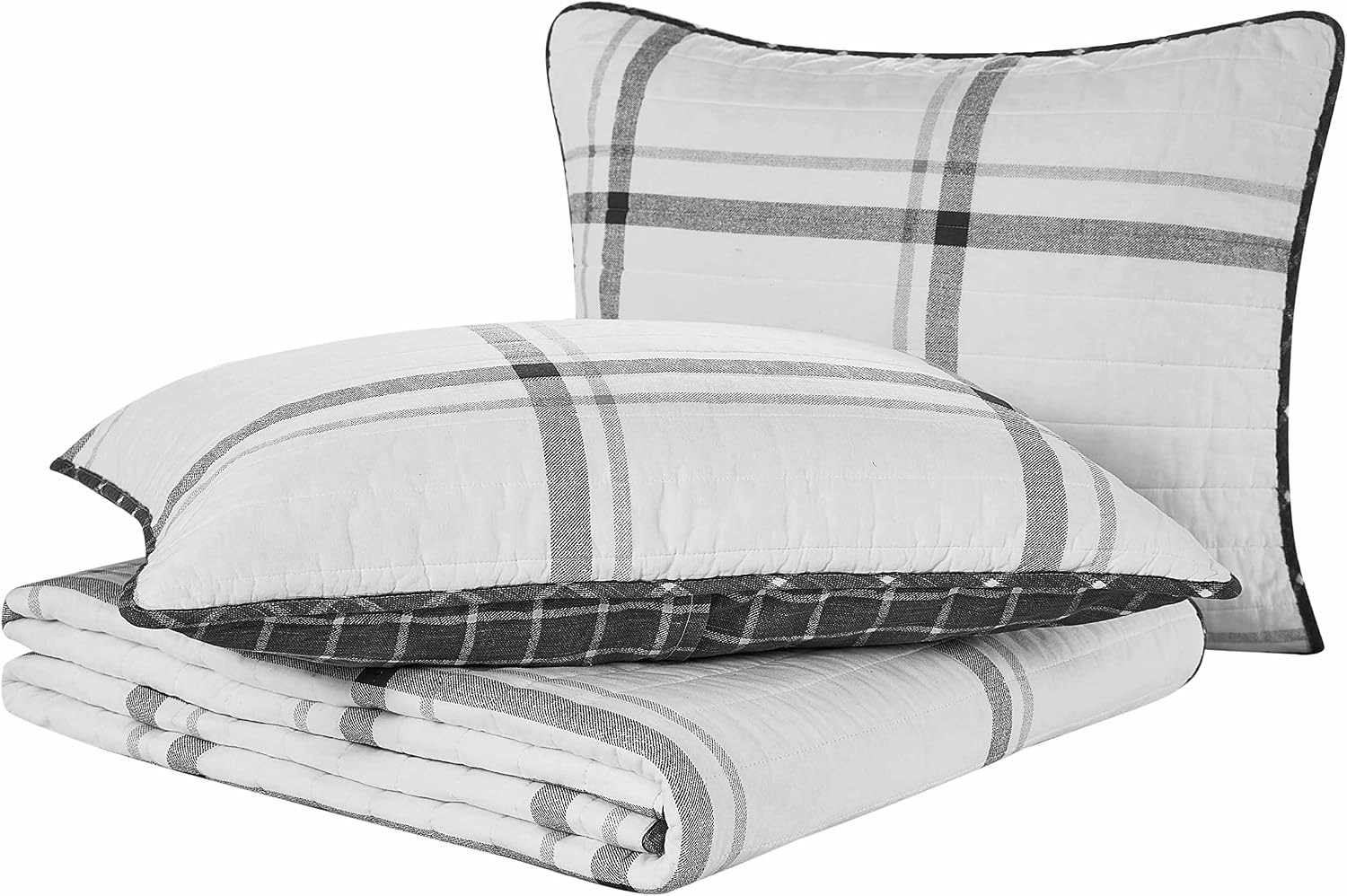 image:imageNautica Twin Quilt Set All Season Cotton Bedding with Matching Sham Dorm Room Essentials Fleetville GreyWhite TwinQueen