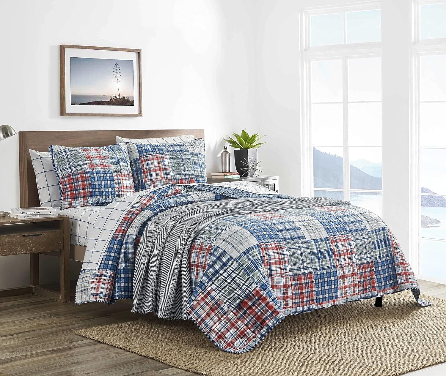 image:imageNautica Twin Quilt Set Reversible Bedding with Matching Sham Patchwork Plaid Room Decor Lightweight Bed Set College Dorm Room Essentials Raeford BlueRaeford BlueRedGreen