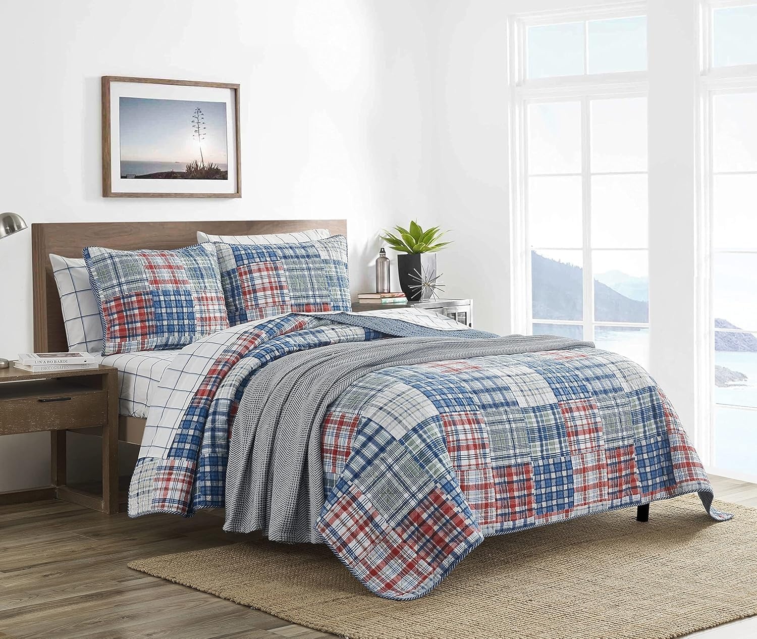 image:imageNautica Twin Quilt Set Reversible Bedding with Matching Sham Patchwork Plaid Room Decor Lightweight Bed Set College Dorm Room Essentials Raeford BlueRaeford BlueRedGreen
