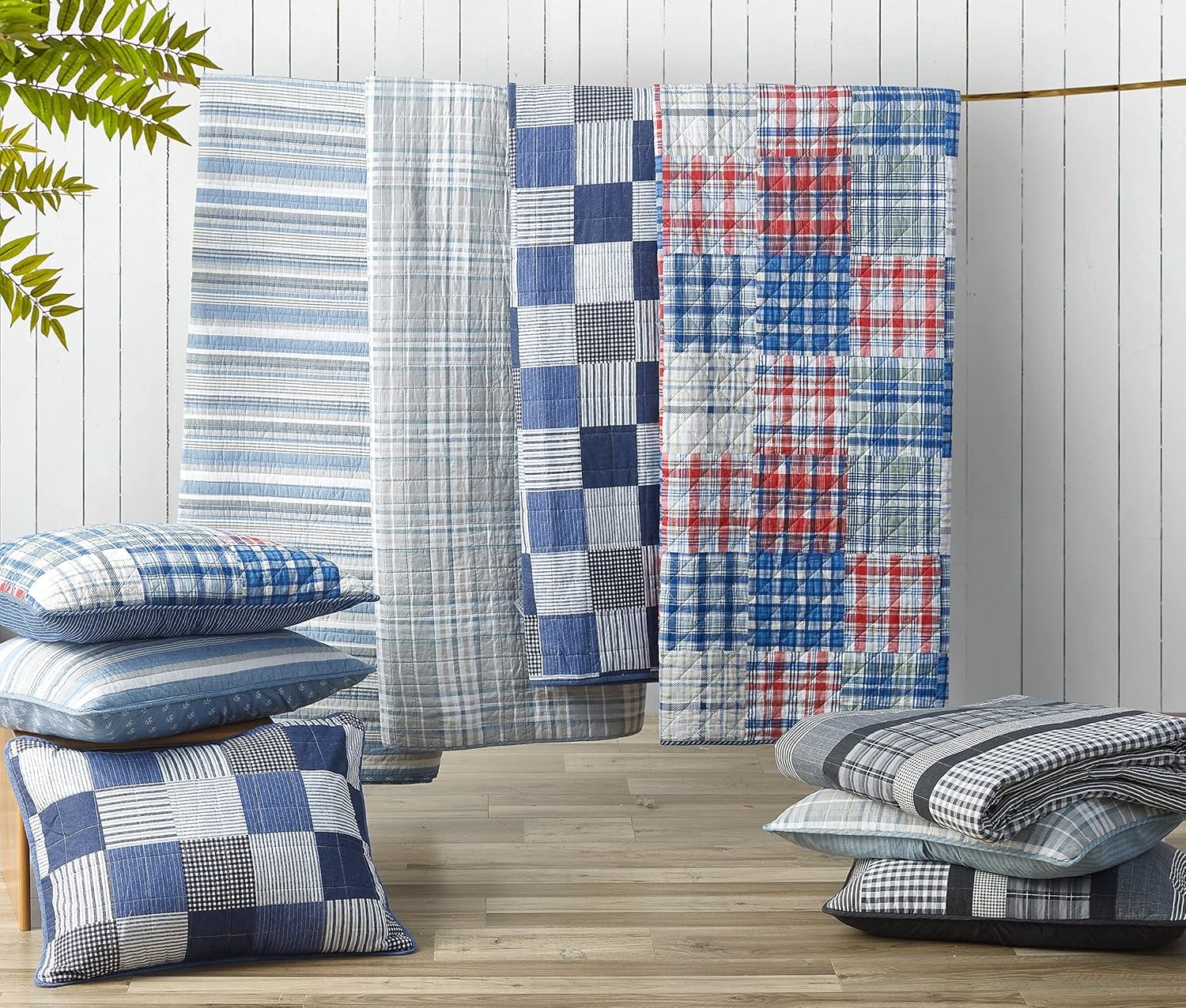 image:imageNautica Twin Quilt Set Reversible Bedding with Matching Sham Patchwork Plaid Room Decor Lightweight Bed Set College Dorm Room Essentials Raeford BlueRaeford BlueRedGreen