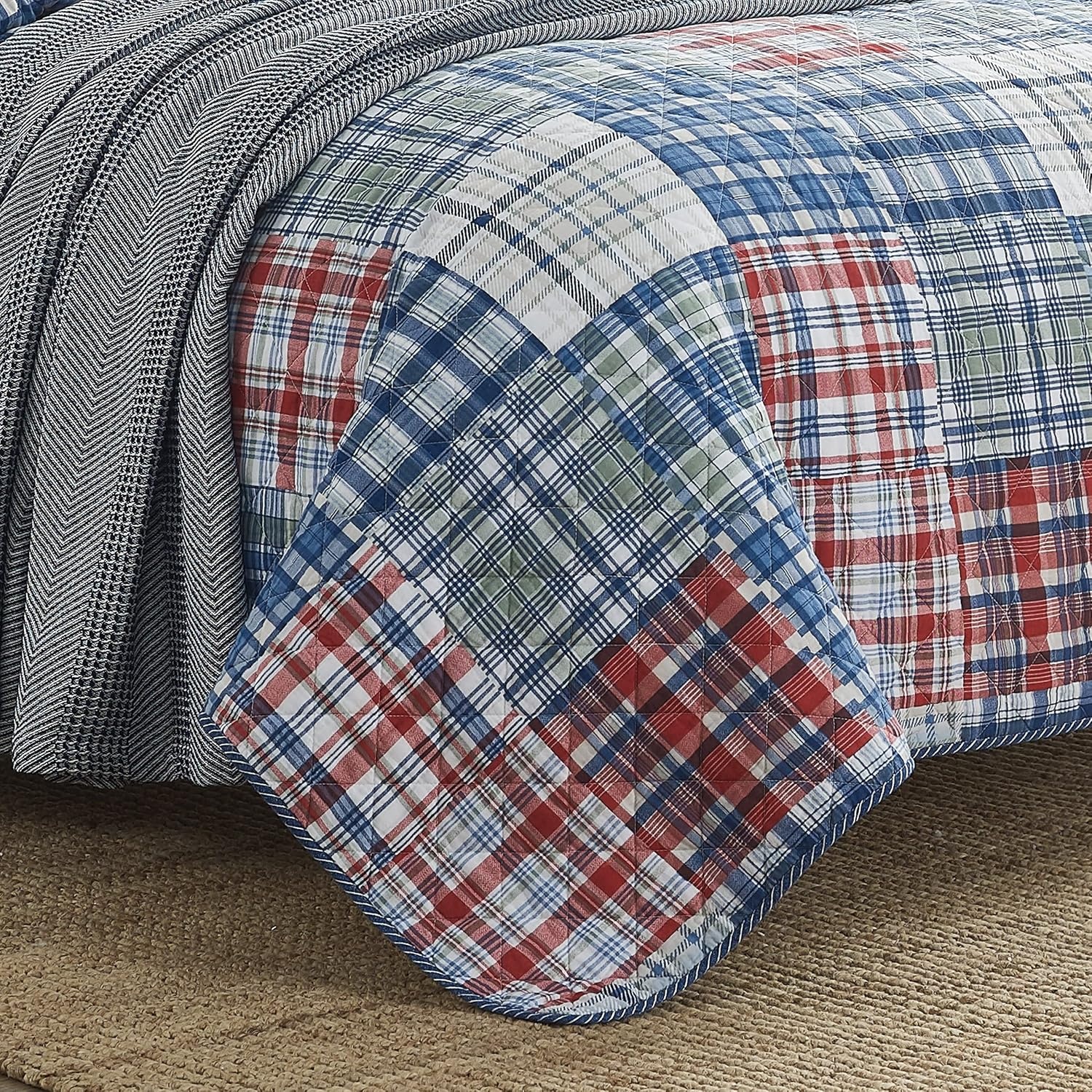 image:imageNautica Twin Quilt Set Reversible Bedding with Matching Sham Patchwork Plaid Room Decor Lightweight Bed Set College Dorm Room Essentials Raeford BlueRaeford BlueRedGreen