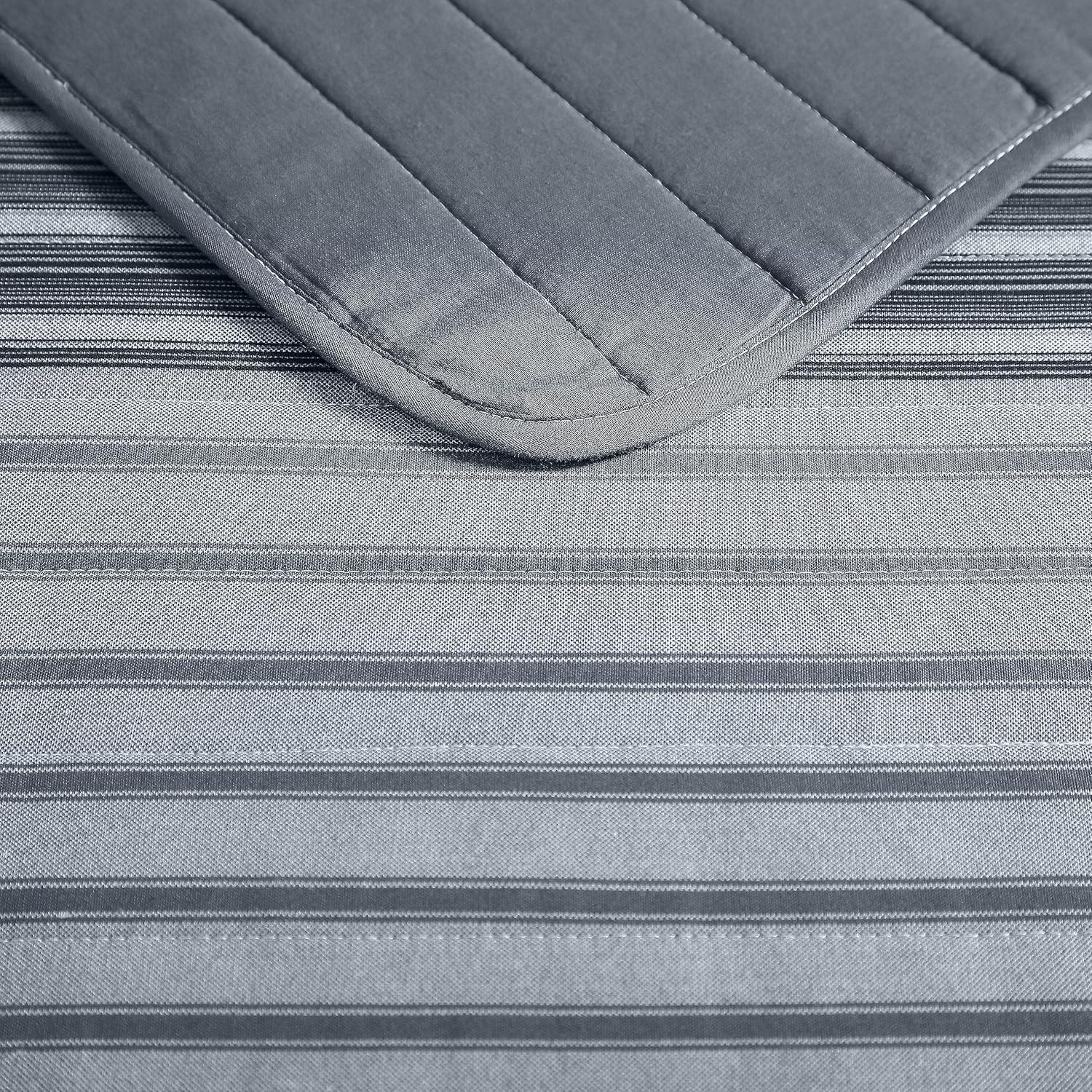 image:imageNautica Twin Quilt Set Reversible Bedding with Matching Sham Stripe Room Decor Lightweight Bed Set College Dorm Room Essentials Coveside BlueMedium GreyDark GreyWhite