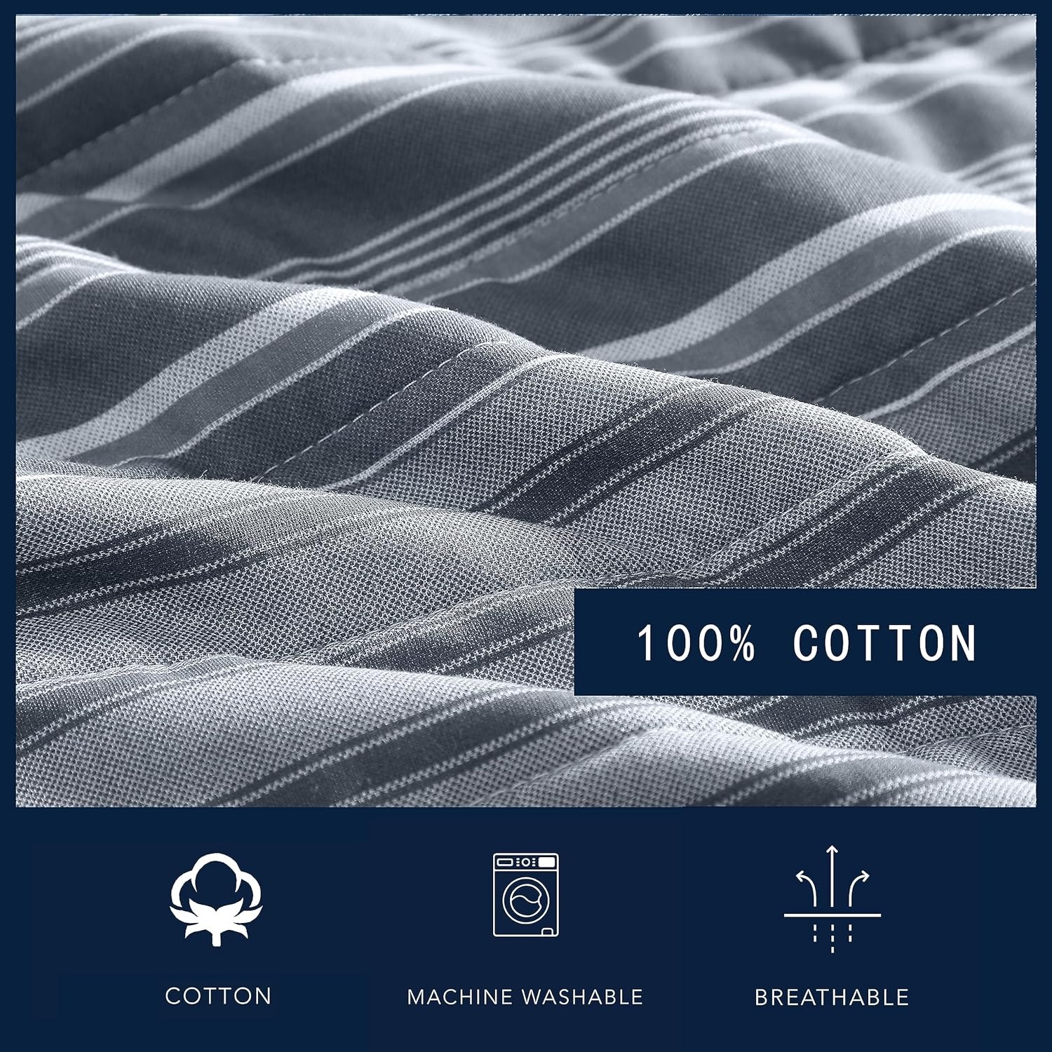 image:imageNautica Twin Quilt Set Reversible Bedding with Matching Sham Stripe Room Decor Lightweight Bed Set College Dorm Room Essentials Coveside BlueMedium GreyDark GreyWhite