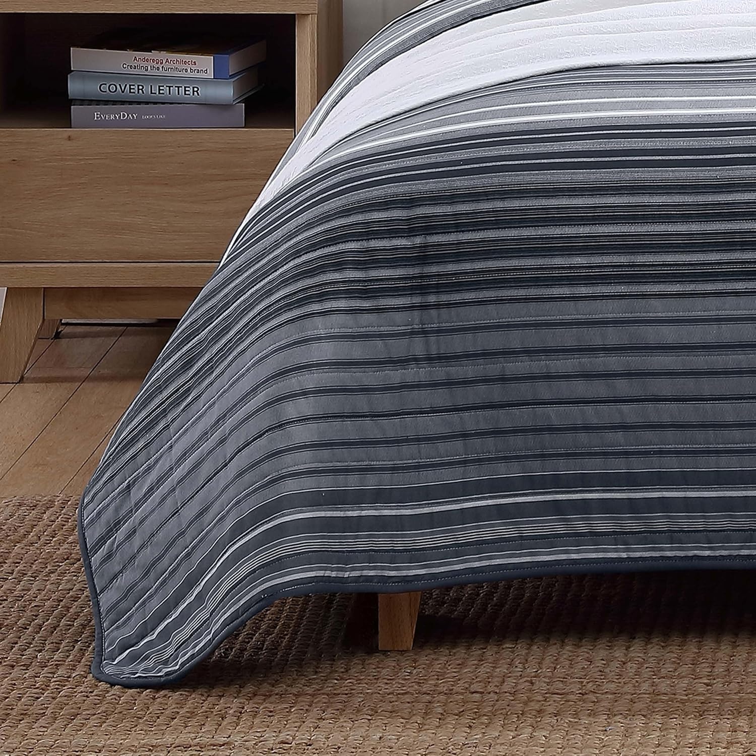 image:imageNautica Twin Quilt Set Reversible Bedding with Matching Sham Stripe Room Decor Lightweight Bed Set College Dorm Room Essentials Coveside BlueMedium GreyDark GreyWhite