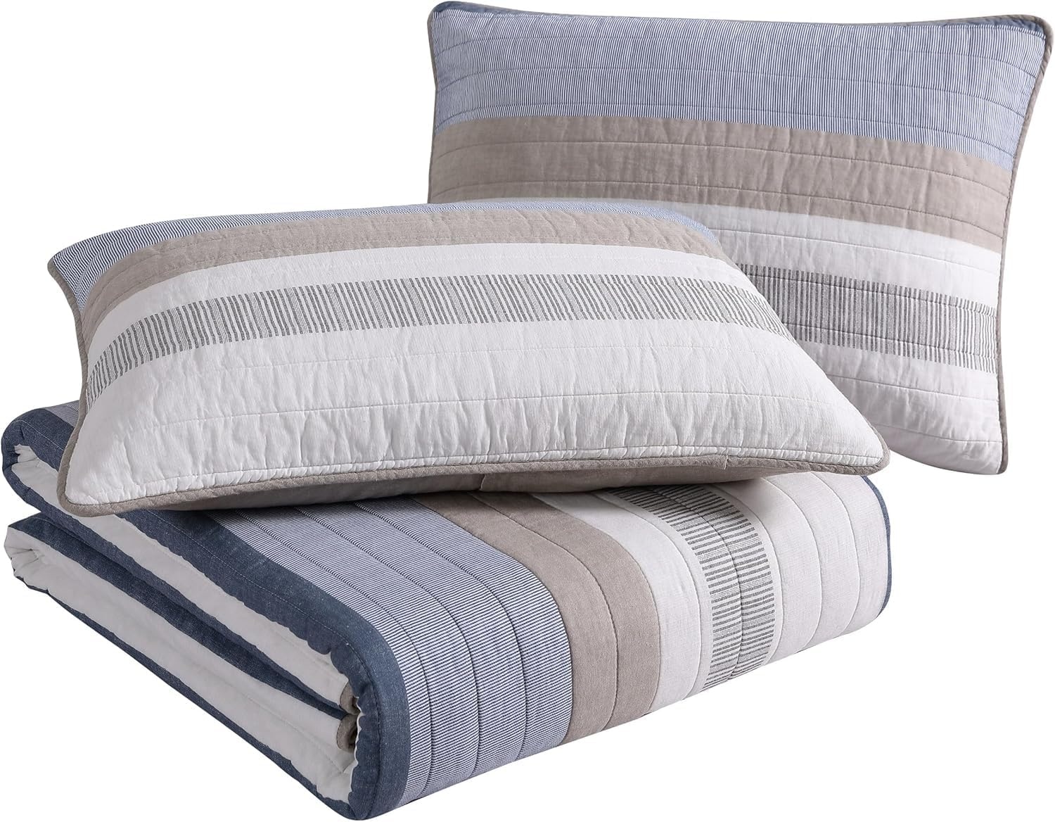 image:imageNautica Twin Quilt Set Soft Cotton Bedding with Matching Shams Prewashed for Extra Softness Reversible Stripe Design Lightweight Layering for YearRound Comfort Galewood BlueQueen