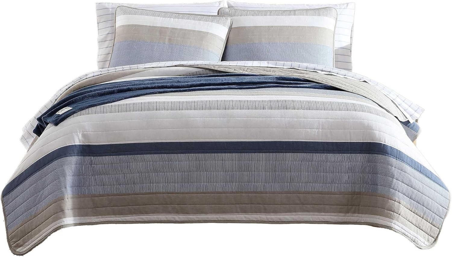 image:imageNautica Twin Quilt Set Soft Cotton Bedding with Matching Shams Prewashed for Extra Softness Reversible Stripe Design Lightweight Layering for YearRound Comfort Galewood BlueQueen