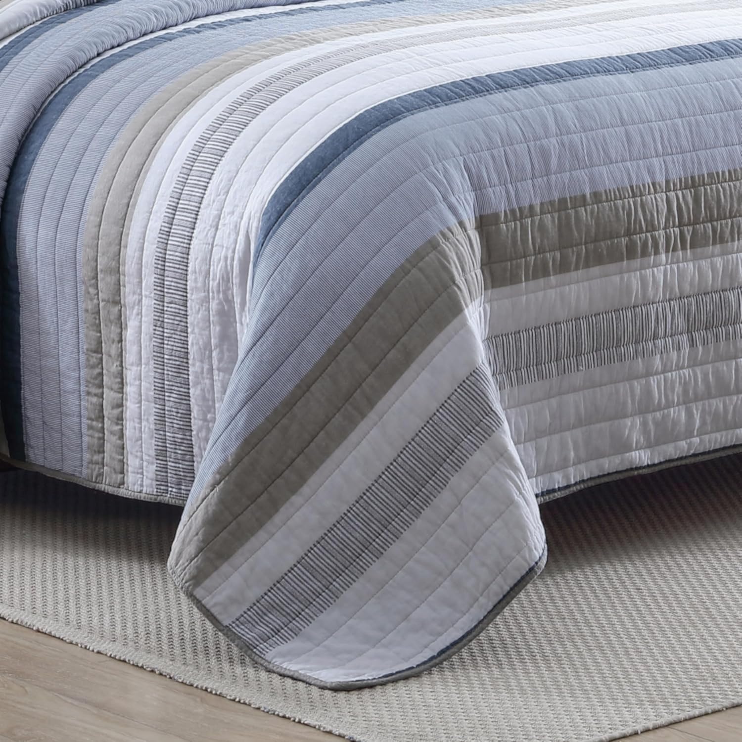 image:imageNautica Twin Quilt Set Soft Cotton Bedding with Matching Shams Prewashed for Extra Softness Reversible Stripe Design Lightweight Layering for YearRound Comfort Galewood BlueQueen