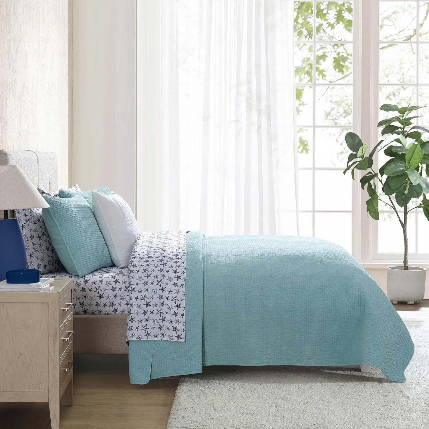 image:imageNautica Twin Quilt Set Soft amp Reversible Cotton Bedding with a Smooth Finish 2 Piece Coastal Bed Set with Matching Pillowcase Seashore Stitch PinkSeahorse Stitch Green