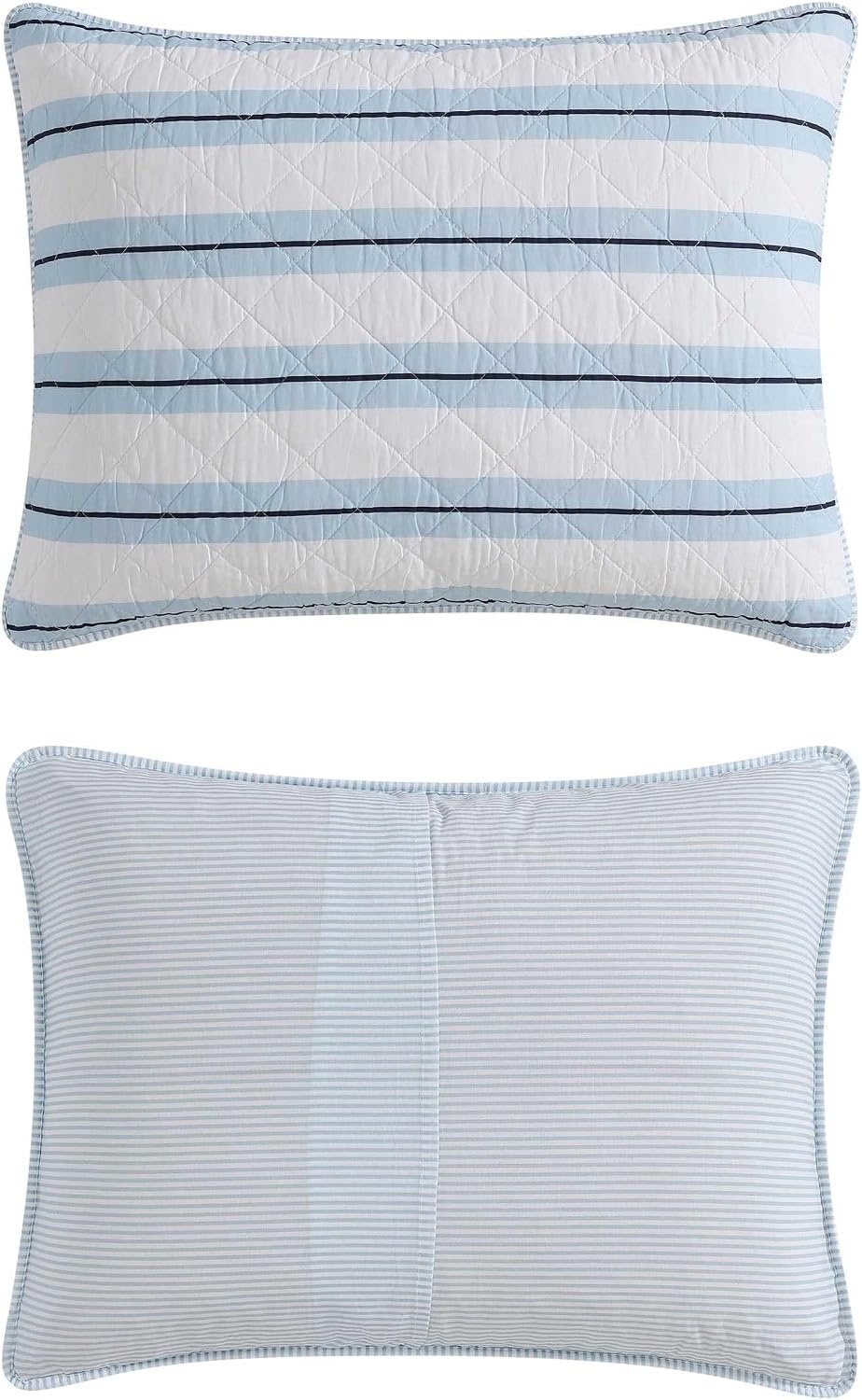 image:imageNautica Twin Quilt Set Soft amp Reversible Cotton Bedding with a Smooth Finish 2 Piece Coastal Bed Set with Matching Pillowcase Seashore Stitch PinkTim StripePenny Pinstripe Blue
