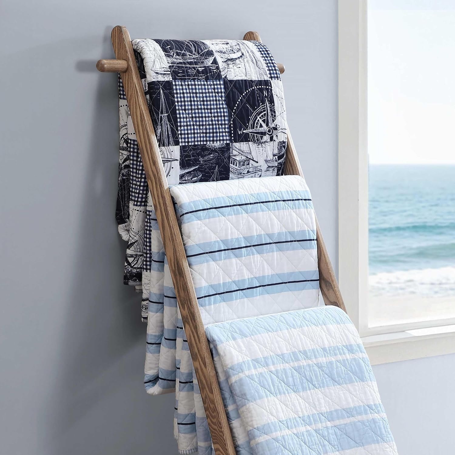 image:imageNautica Twin Quilt Set Soft amp Reversible Cotton Bedding with a Smooth Finish 2 Piece Coastal Bed Set with Matching Pillowcase Seashore Stitch PinkTim StripePenny Pinstripe Blue