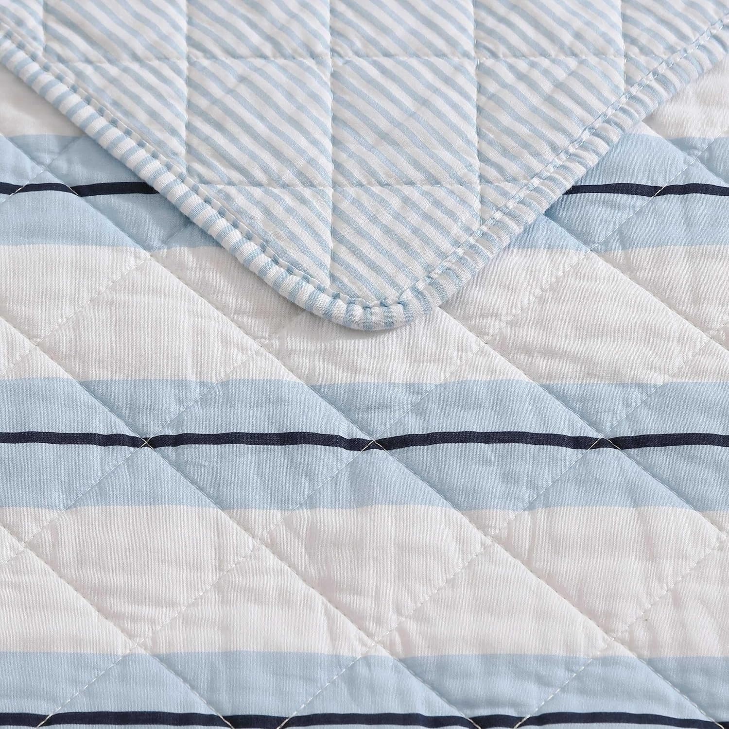 image:imageNautica Twin Quilt Set Soft amp Reversible Cotton Bedding with a Smooth Finish 2 Piece Coastal Bed Set with Matching Pillowcase Seashore Stitch PinkTim StripePenny Pinstripe Blue