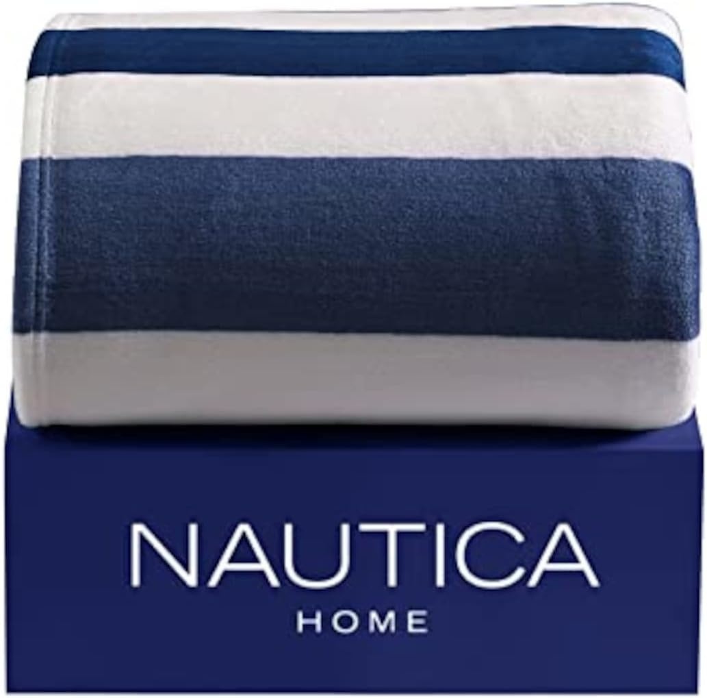 image:imageNautica Twin Size Blanket UltraSoft Plush Blanket Medium Weight Cozy Bedding Americana Decor with Lobster Stripe DesignAwning Stripe Blue