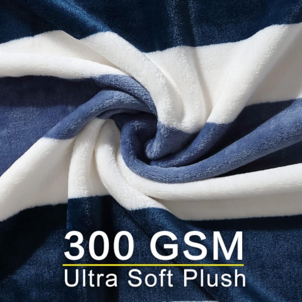 image:imageNautica Twin Size Blanket UltraSoft Plush Blanket Medium Weight Cozy Bedding Americana Decor with Lobster Stripe DesignAwning Stripe Blue