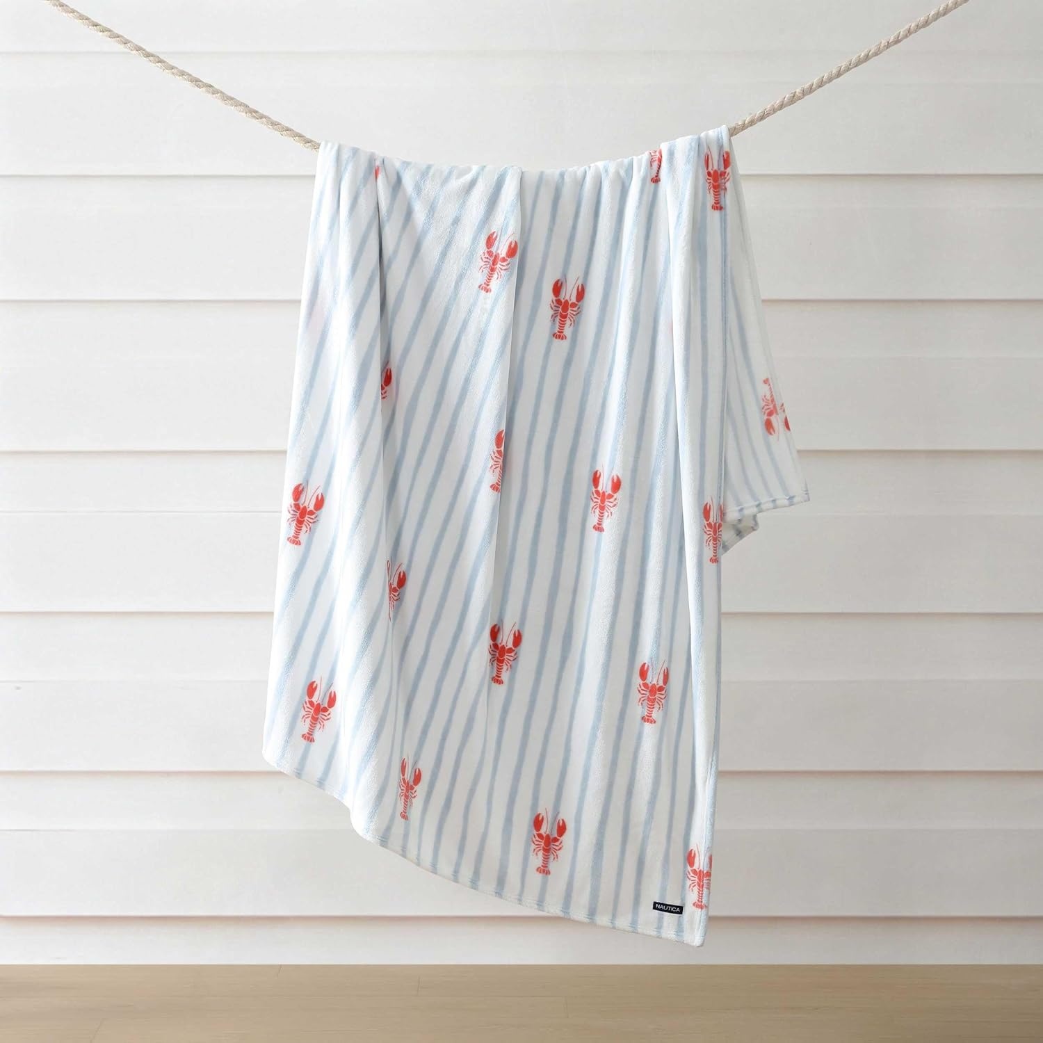 image:imageNautica Twin Size Blanket UltraSoft Plush Blanket Medium Weight Cozy Bedding Americana Decor with Lobster Stripe DesignLobster Watercolor Stripes Blue